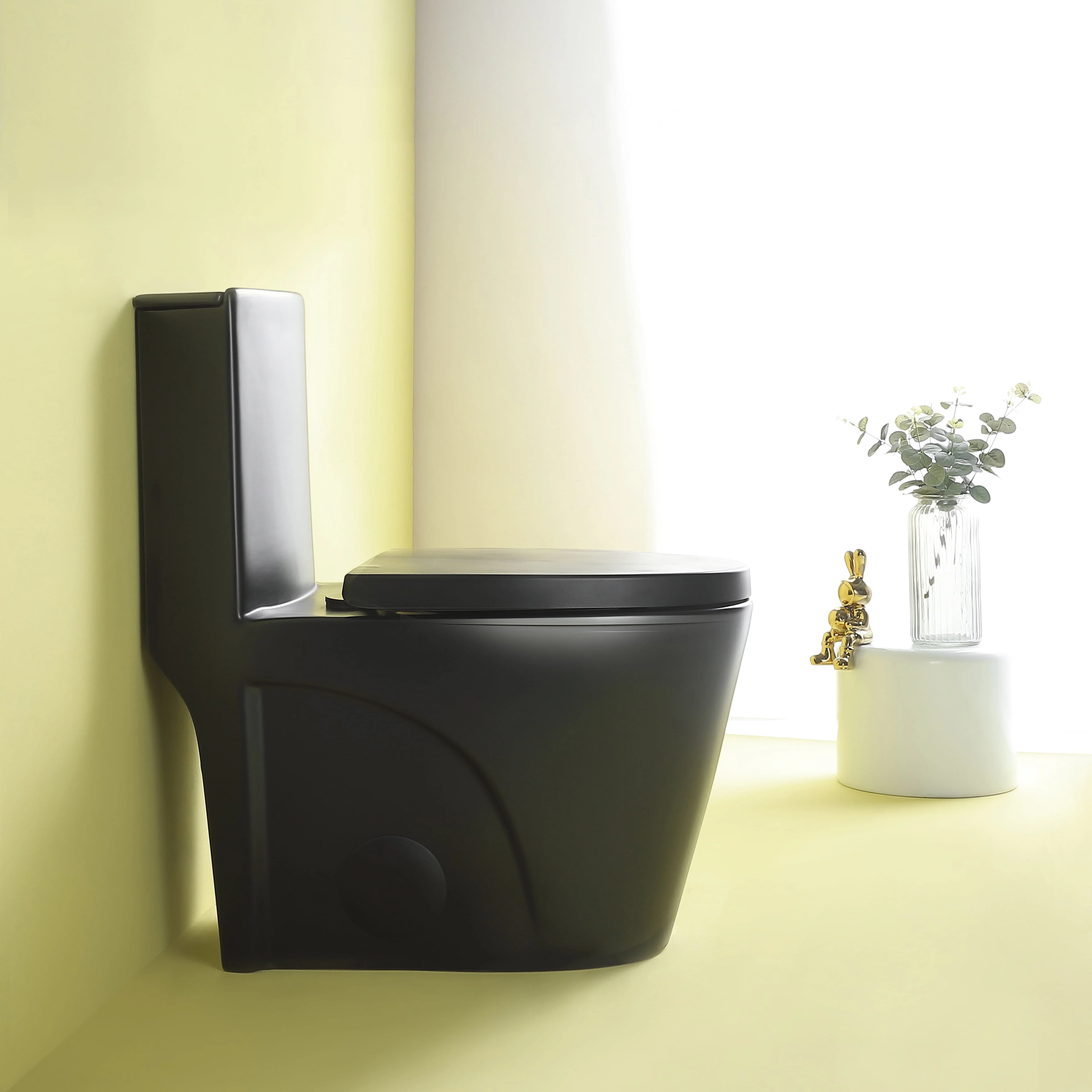 Miniyam 1.1/1.6 GPF Dual Flush Elongated Toilet with Soft-Close Seat, Black - Womvr