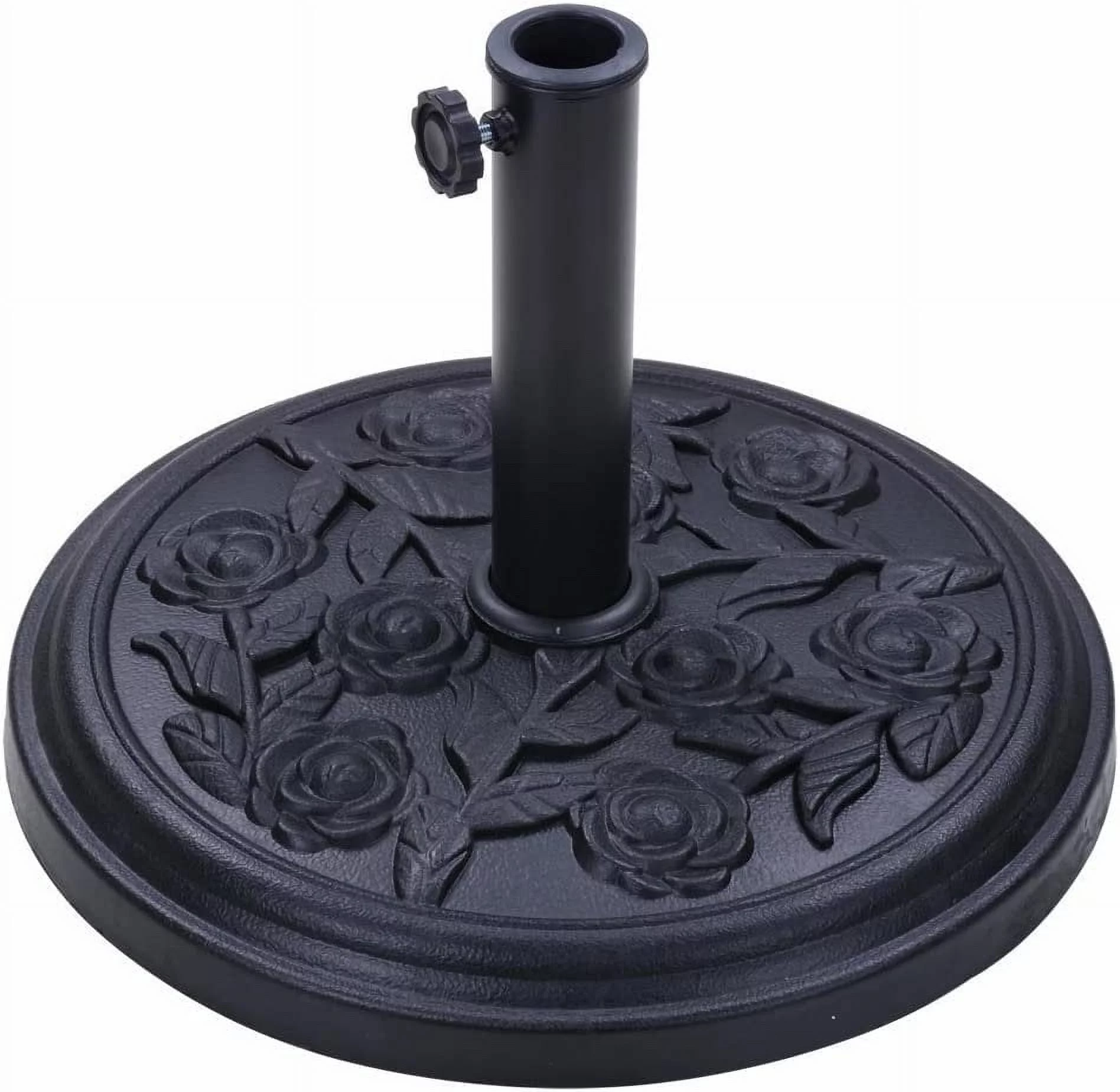 S4O Heavy Duty Round Outdoor Patio Pool Umbrella Base Stand w/ Black Rose Design - Womvr