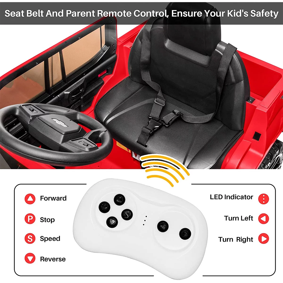 FUNTOK Licensed Chevrolet Silverado 12V Kids Electric Powered Ride on Toy Car with Remote Control & Music Player, Black - Womvr