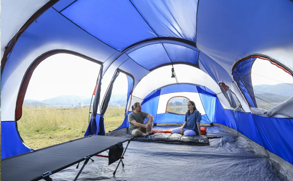 CAMPROS 12 Person Camping Tent, Easy Set up Waterproof Tent, 3 Room, Blue - Womvr