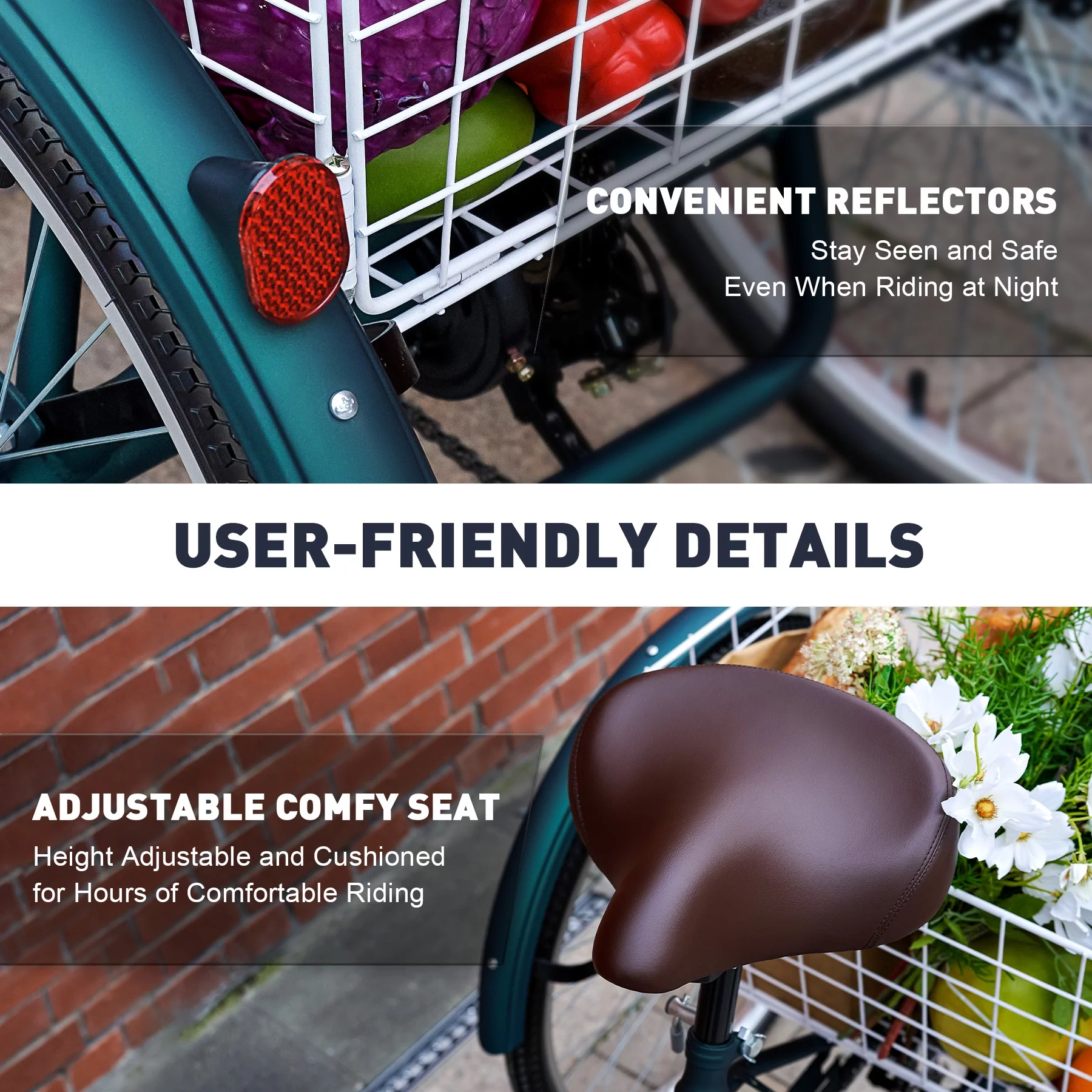 VIRIBUS 26 Inch Adult Tricycle 3 Wheel Bike with 7 Speeds & Basket for Men Women, Black - Womvr