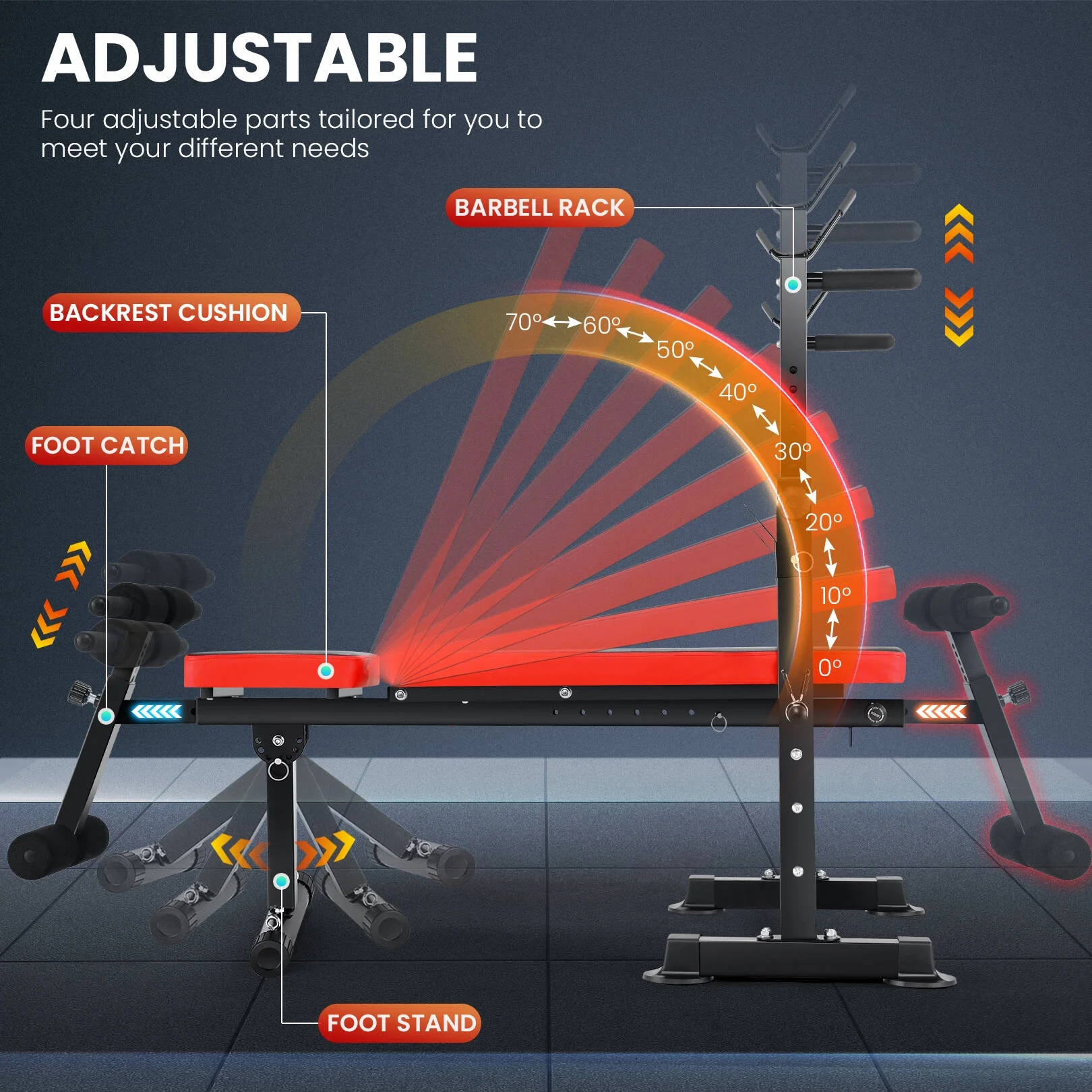 VIBESPARK Adjustable Weight Bench Set 6 in 1 Bench Press Workout Bench with Barbell Rack Removable Foot Bracket, Pairs of Resistance Bands for Home Gym Training - Womvr