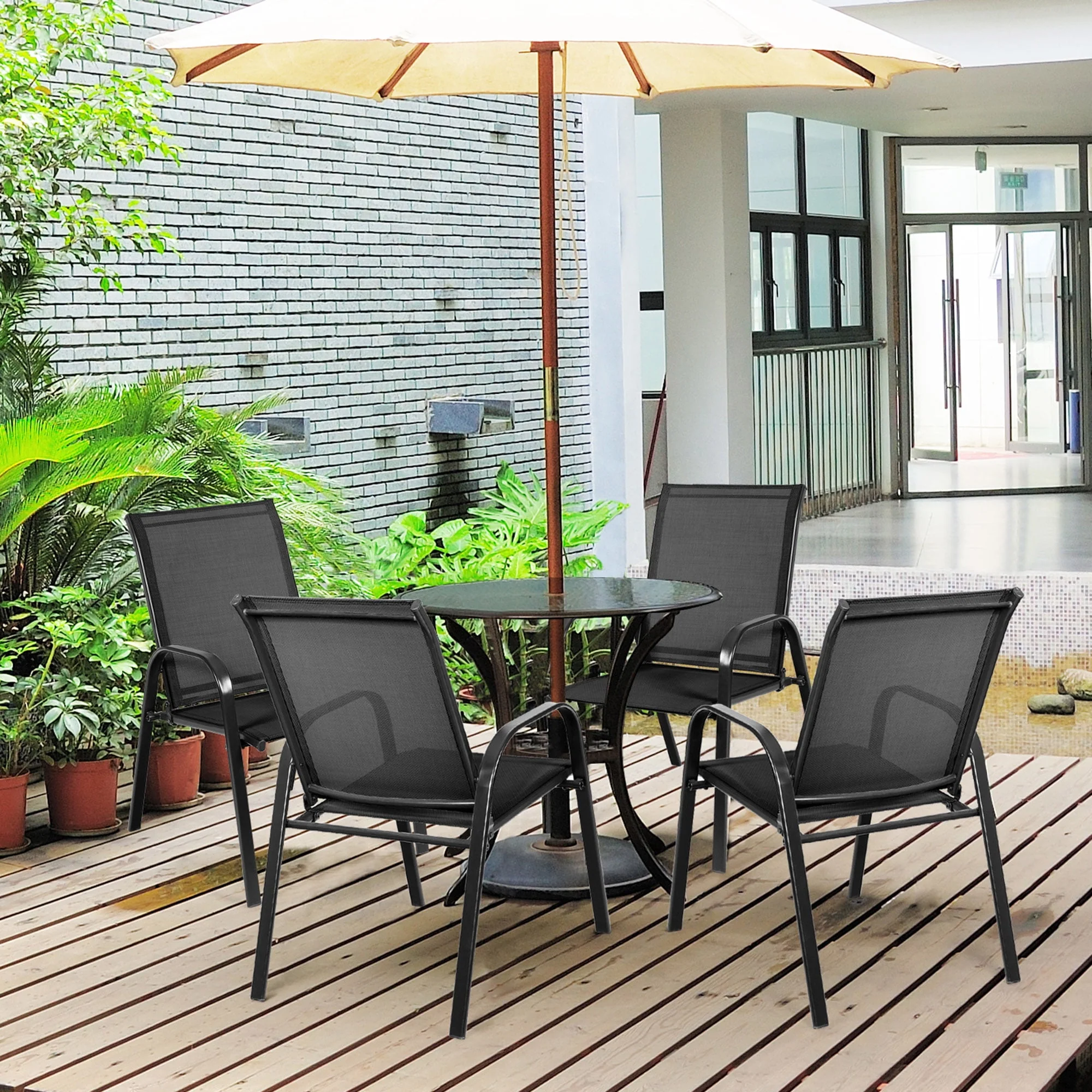 Gymax Set of 2 Patio Chairs Dining Chairs w/ Steel Frame Yard Outdoor Grey - Womvr