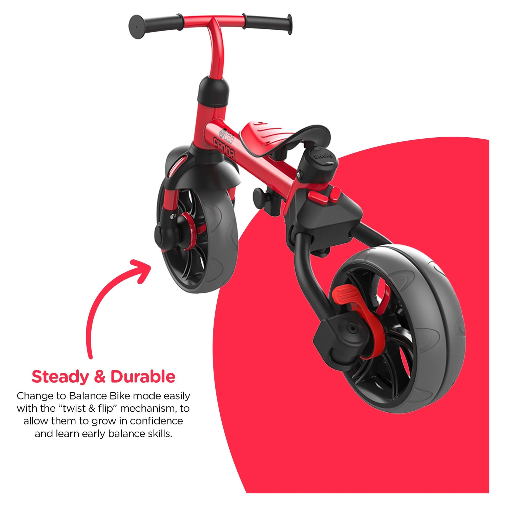 Yvolution Velo Flippa 4-in-1 Triicycle to Balance Bike 2-5 Years (Red) Unisex - Womvr