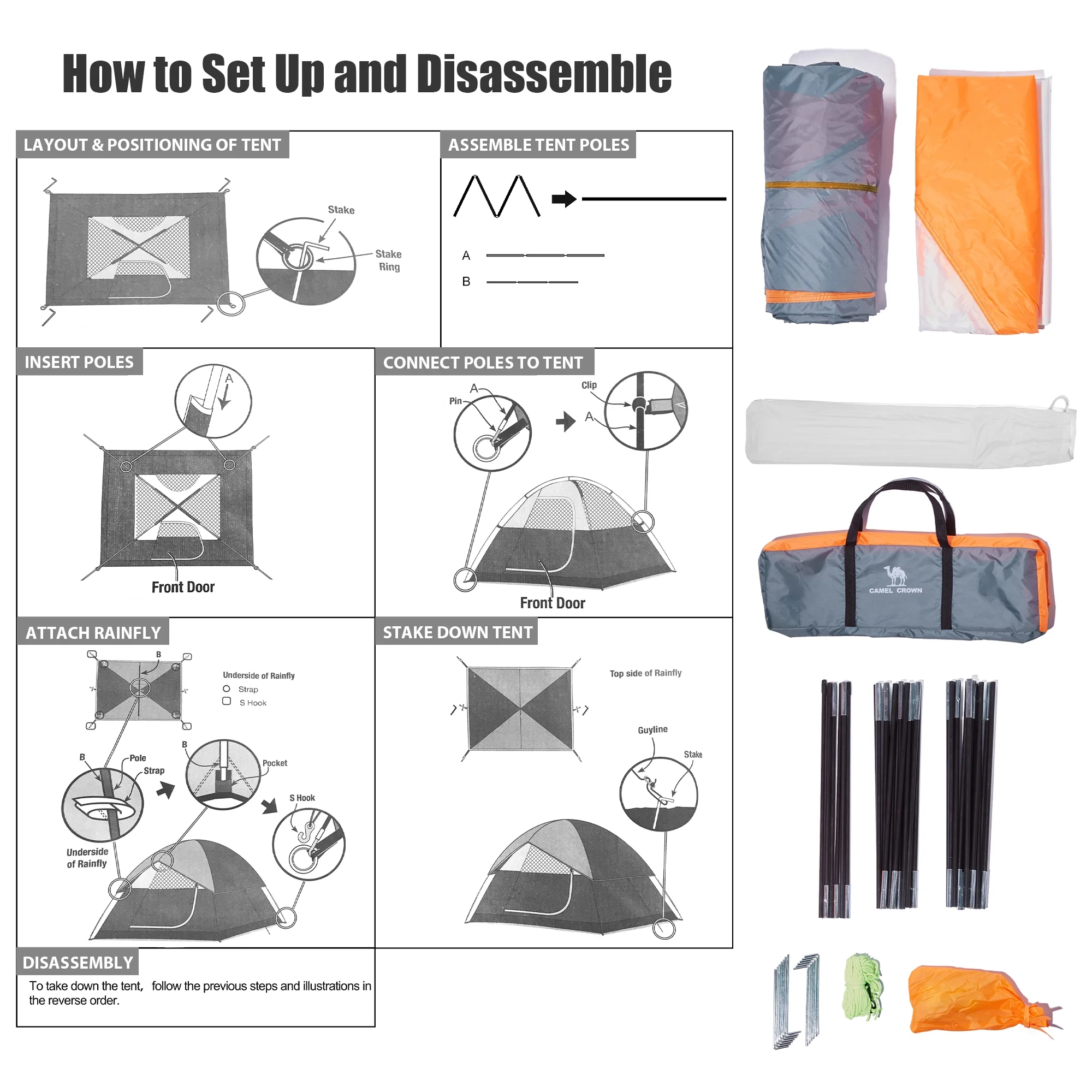 Camel Crown Camping Tent Waterproof 5-6 Person Tent for Camping Outdoor Backpacking Tents Lightweight Dome Tent Windproof Emergency Tent Easy Up Tents with Carry Bag - Womvr