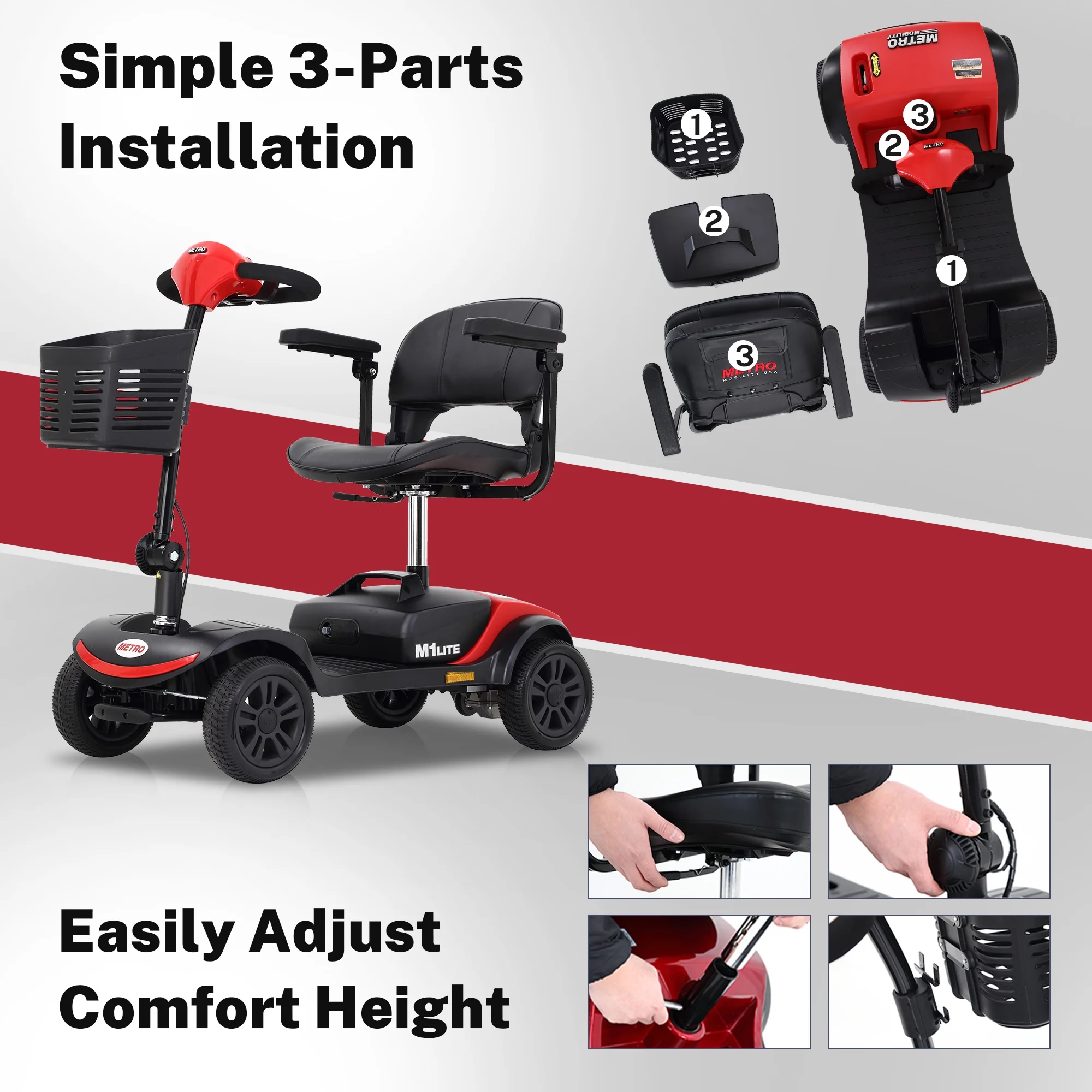 Segmart Mobility Scooter for Seniors, 4 Wheels Compact Heavy Duty Electric Mobile Scooter, Range 13 Mile, Max Speed 5 MPH, 265LBS, Red - Womvr