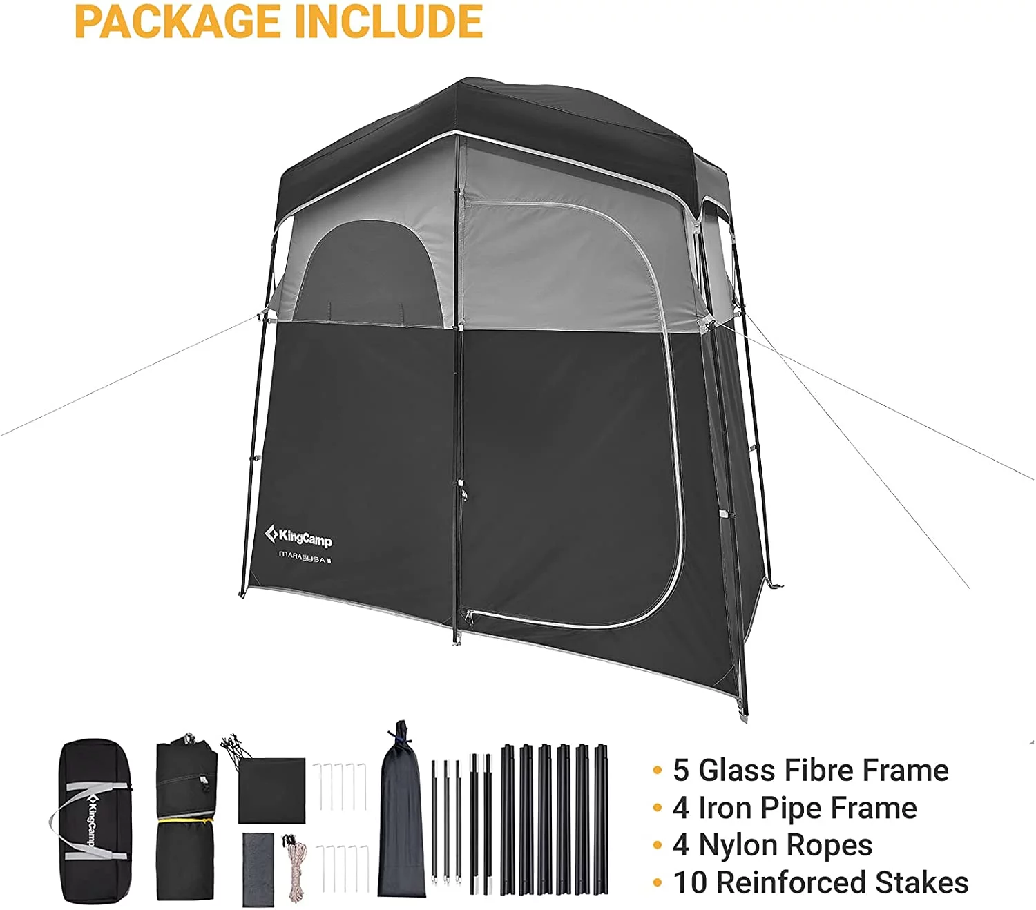 KingCamp Oversized 2 Rooms Camping Shower Tent Extra Wide Outdoor Shower Tent Privacy Tent for Portable Toilet/Bathroom/Dressing Changing Room with Carry Bag, Blue - Womvr