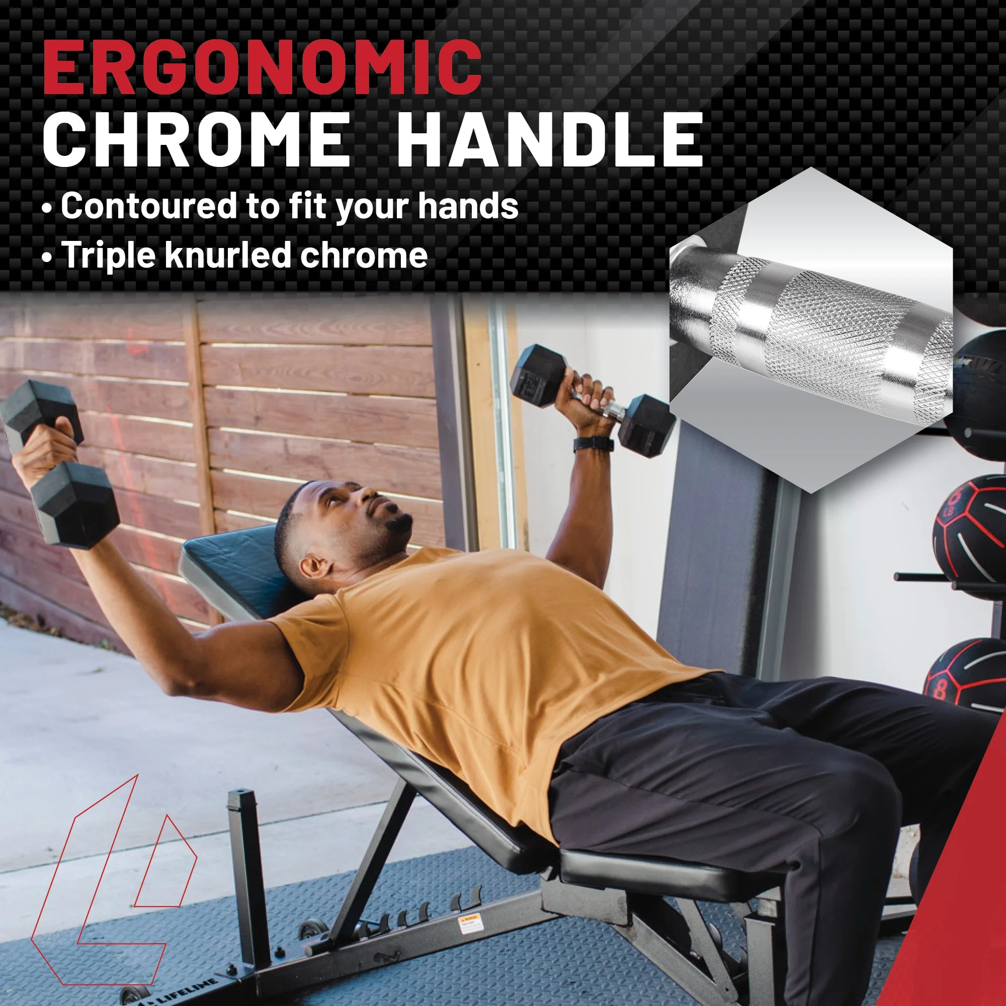 Lifeline Fitness 150 lb Hex Rubber Dumbbell Set - Womvr