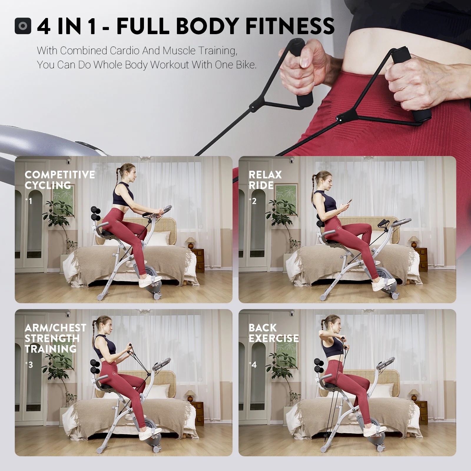 Pooboo 4in1 Folding Exercise Bike Indoor Cycling Bike Stationary Magnetic x Bike Gym Workout 300lb - Womvr