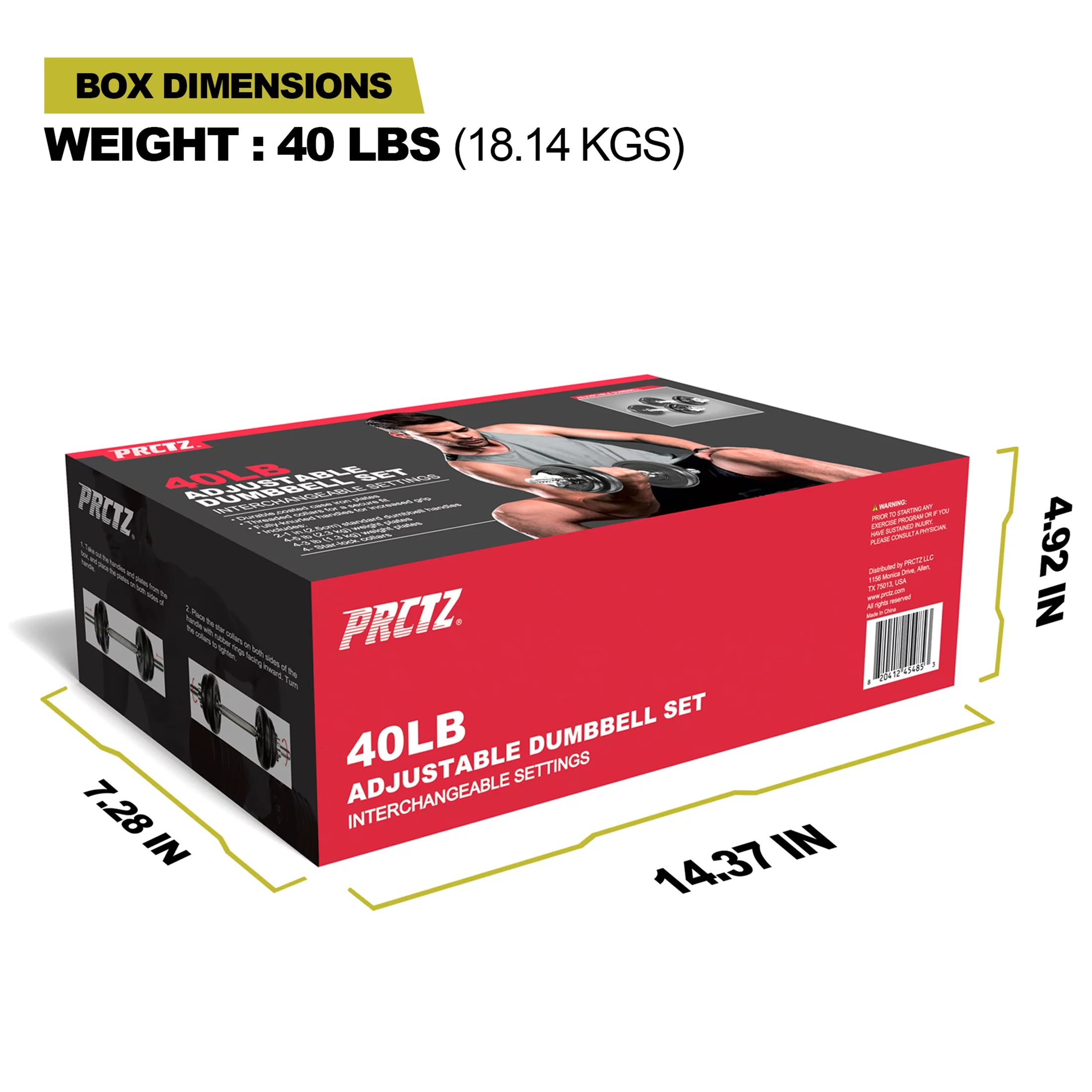 PRCTZ 40lb Adjustable Dumbbell Set, Chrome & Black - Womvr