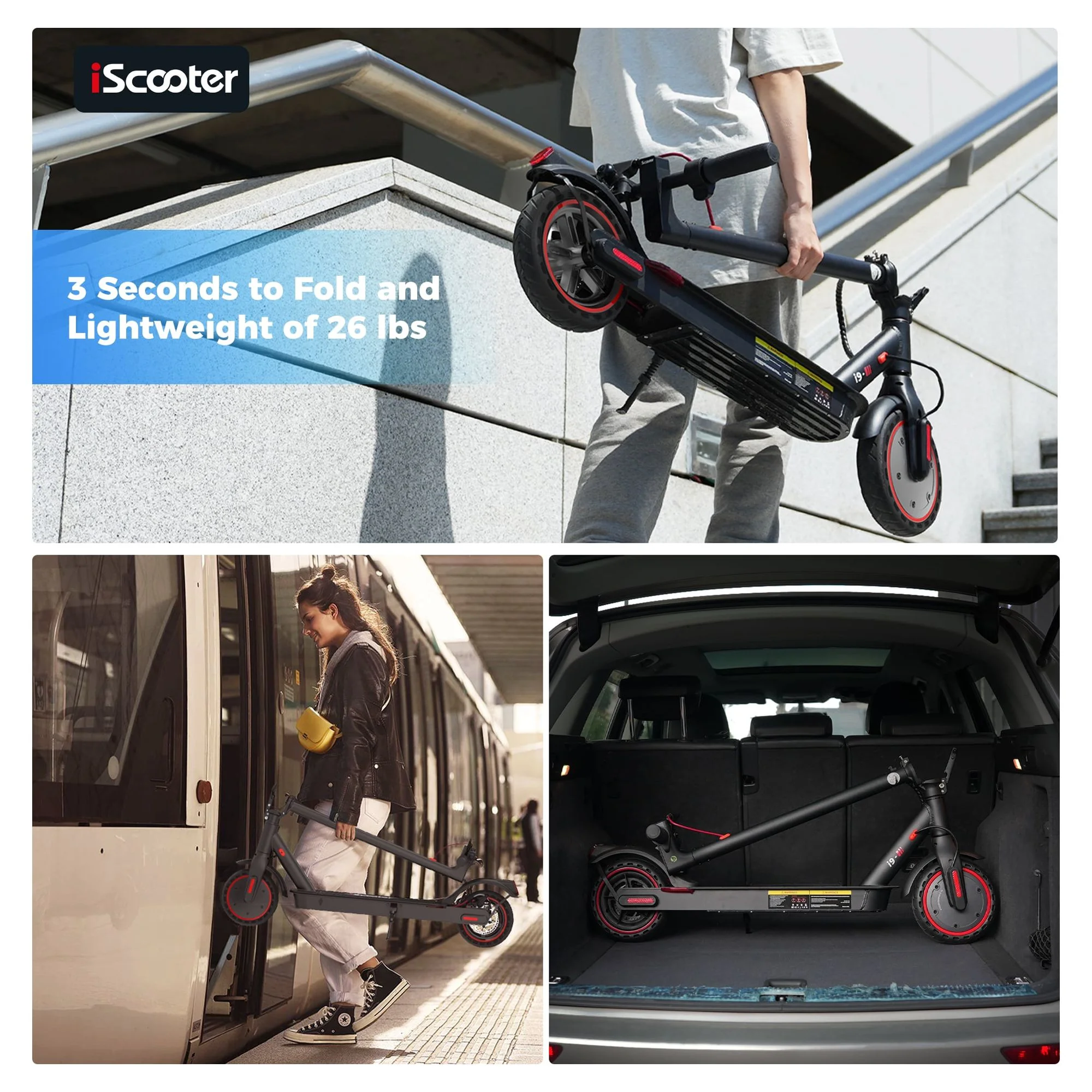 iScooter Electric Scooter,12-21 Miles Range, 19 MPH Top Speed, 350W Foldable Commuting Electric Scooter with Double Braking System and APP for Adults and Teens - Womvr
