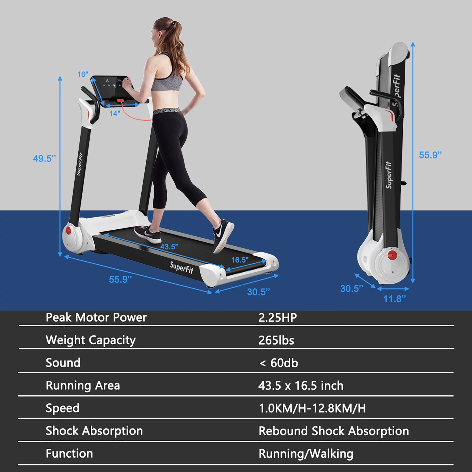 Superfit 2.25HP Folding Electric Motorized Treadmill With Speaker Red - Womvr