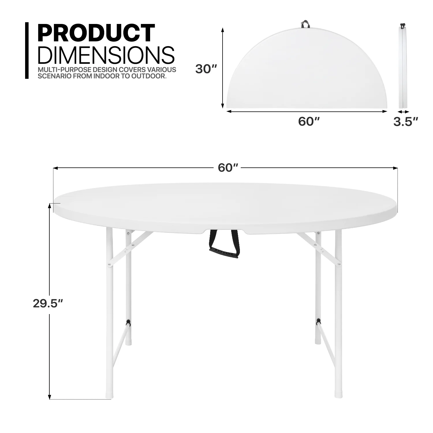 MoNiBloom 5 foot Round Bi-Fold Plastic Table, Metal Frame Indoor Outdoor 60 Inch Foldable Desk for Kitchen Party Wedding, Grey - Womvr