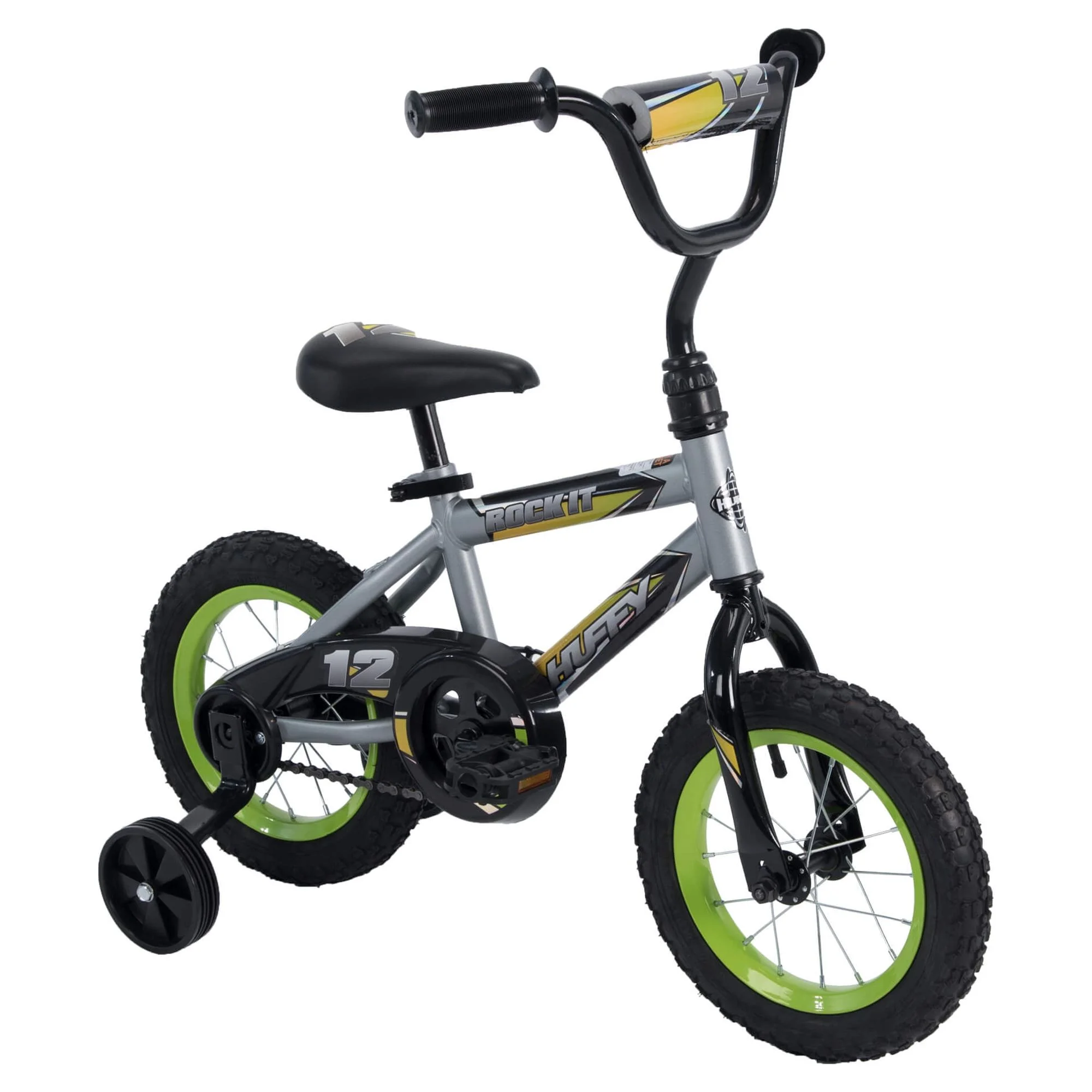 Huffy 12 in. Rock It Kids Bike, for Boys Ages 3 and up Years, Child, Grey Matte and Lime - Womvr