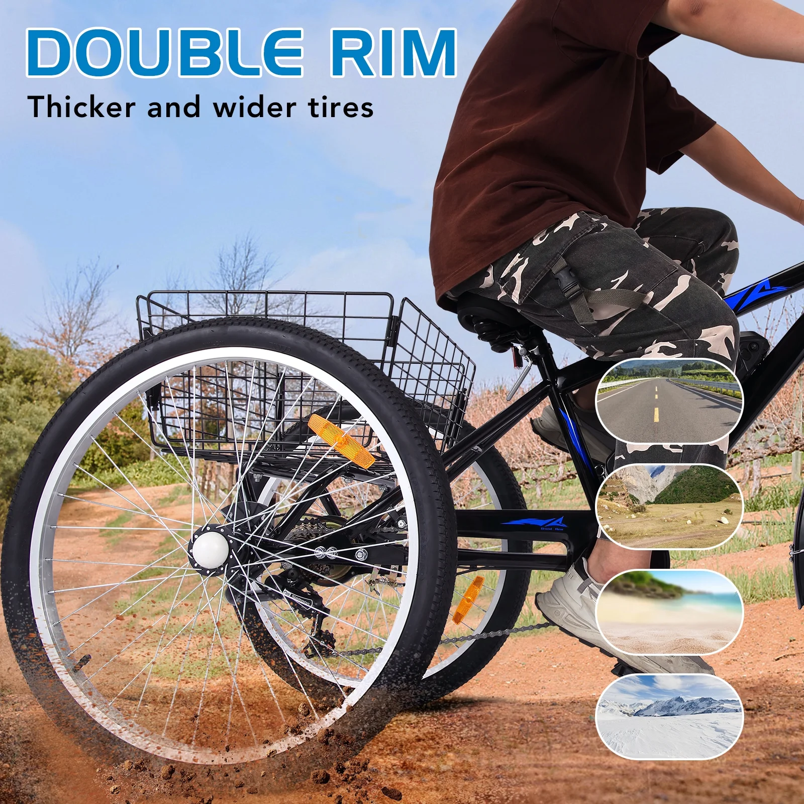 Towallmark Electric Tricycle, 50 MI Long Range, 350W 36V 10AH Step-Thru Electric Trike, 3 Wheel Fat Tire Electric Bicycle for Adults with Rear Basket, Black - Womvr