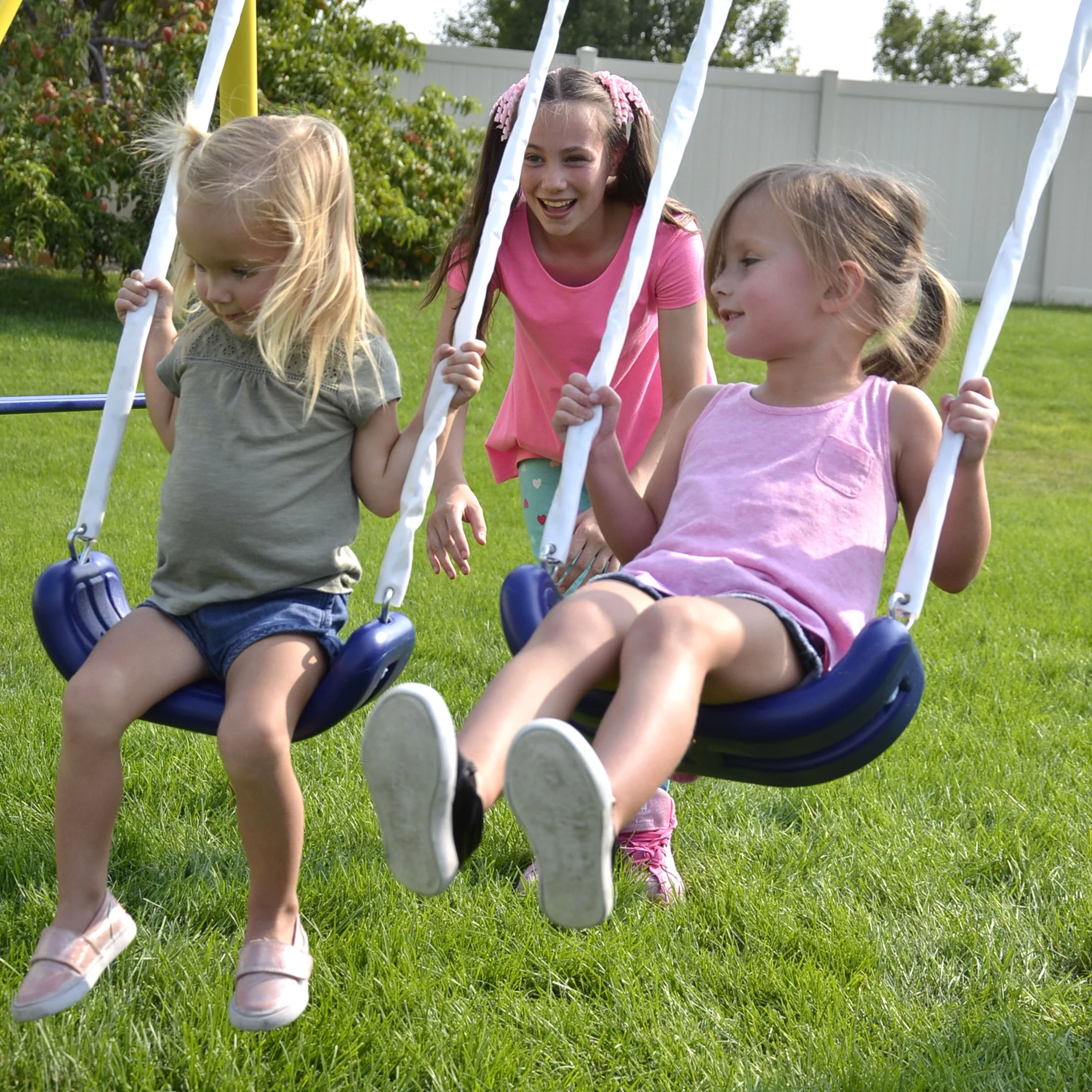 Sportspower Power Play Time Metal Swing Set with 2 Swings and Lifetime Warranty on Blow Molded Slide - Womvr