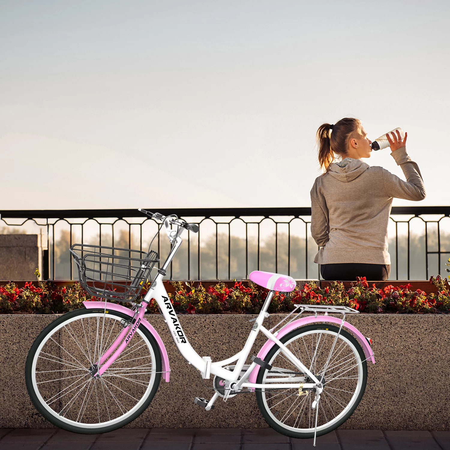 ARVAKOR 26 Inch Women Bike, Classic Bicycle Retro Bicycle, Cruiser Bike, Beige - Womvr