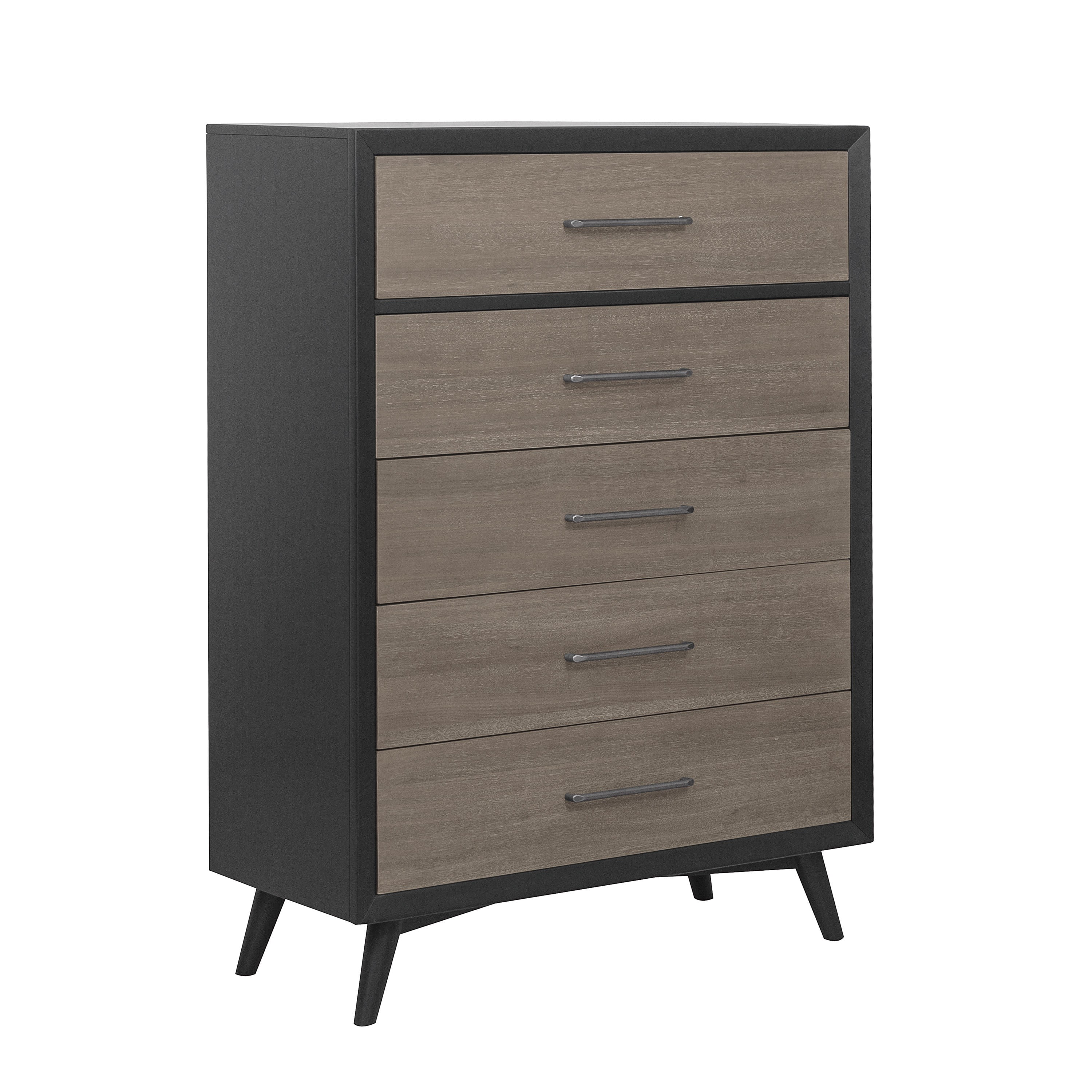 ikayaa Modern Two-Tone Finish 1pc Chest of Drawers Walnut Veneer Tapered Turned Legs Bedroom Furniture - Womvr