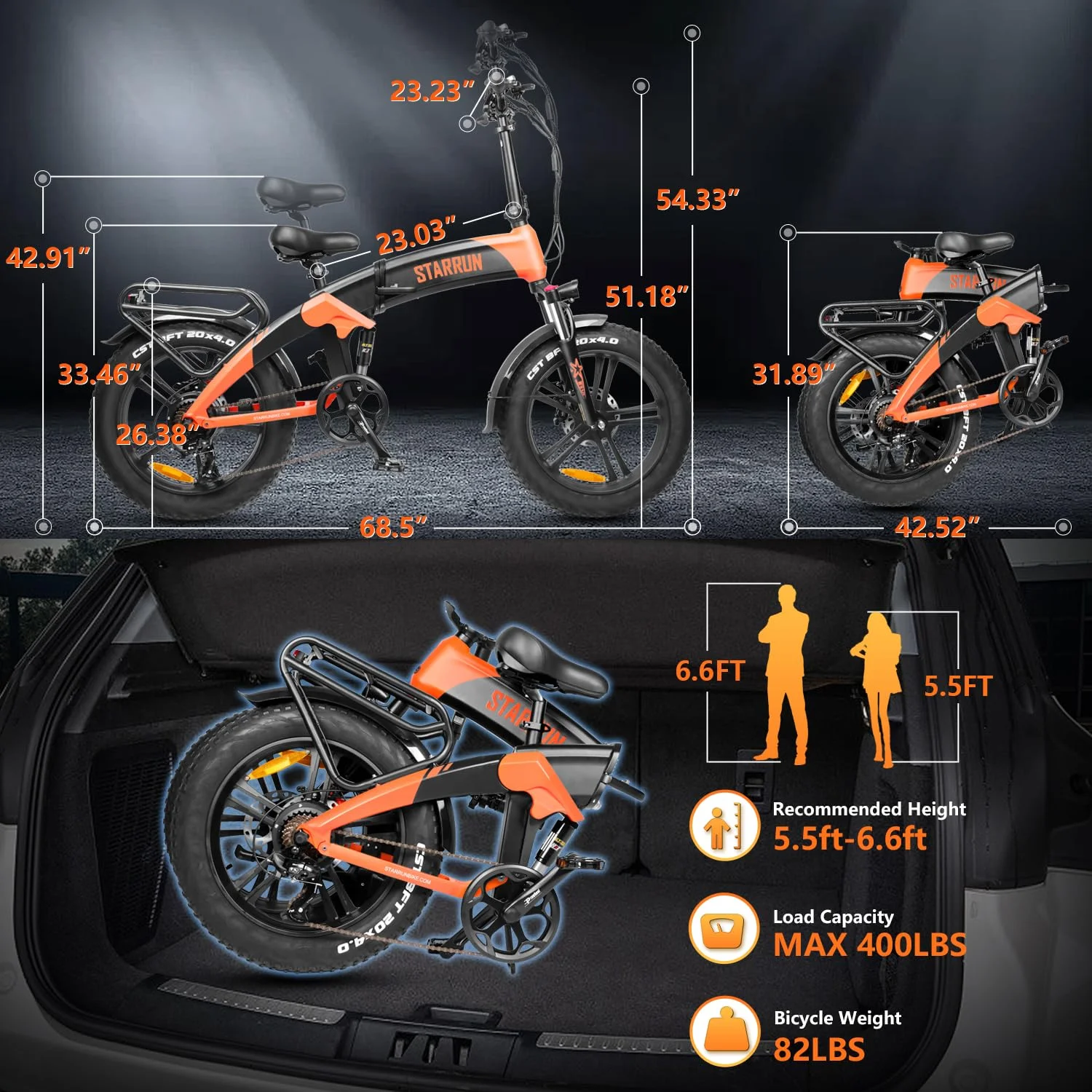 Starrun Foldable Electric Bike 52V 15AH Removable Battery Full Suspension E-Bicycle Hydraulic Brake EBike - Womvr
