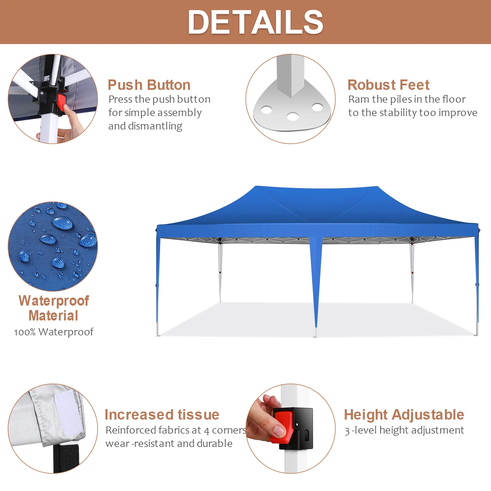 SANOPY 10' x 20' Outdoor Canopy Tent EZ Pop up Canopy Party Tent Outdoor Event Instant Tent Gazebo with 6 Removable Sidewalls & Carry Bag for Camping Wedding Picnic(Blue) - Womvr