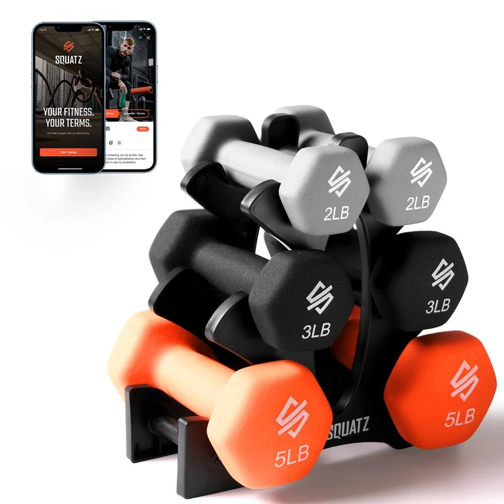 20 lbs. Neoprene Coated Dumbbell Set with Stand, Colour Gray, Black and Orange All Purpose Hand Weight Anti-Slip Hex Shape Dumbbell - Womvr