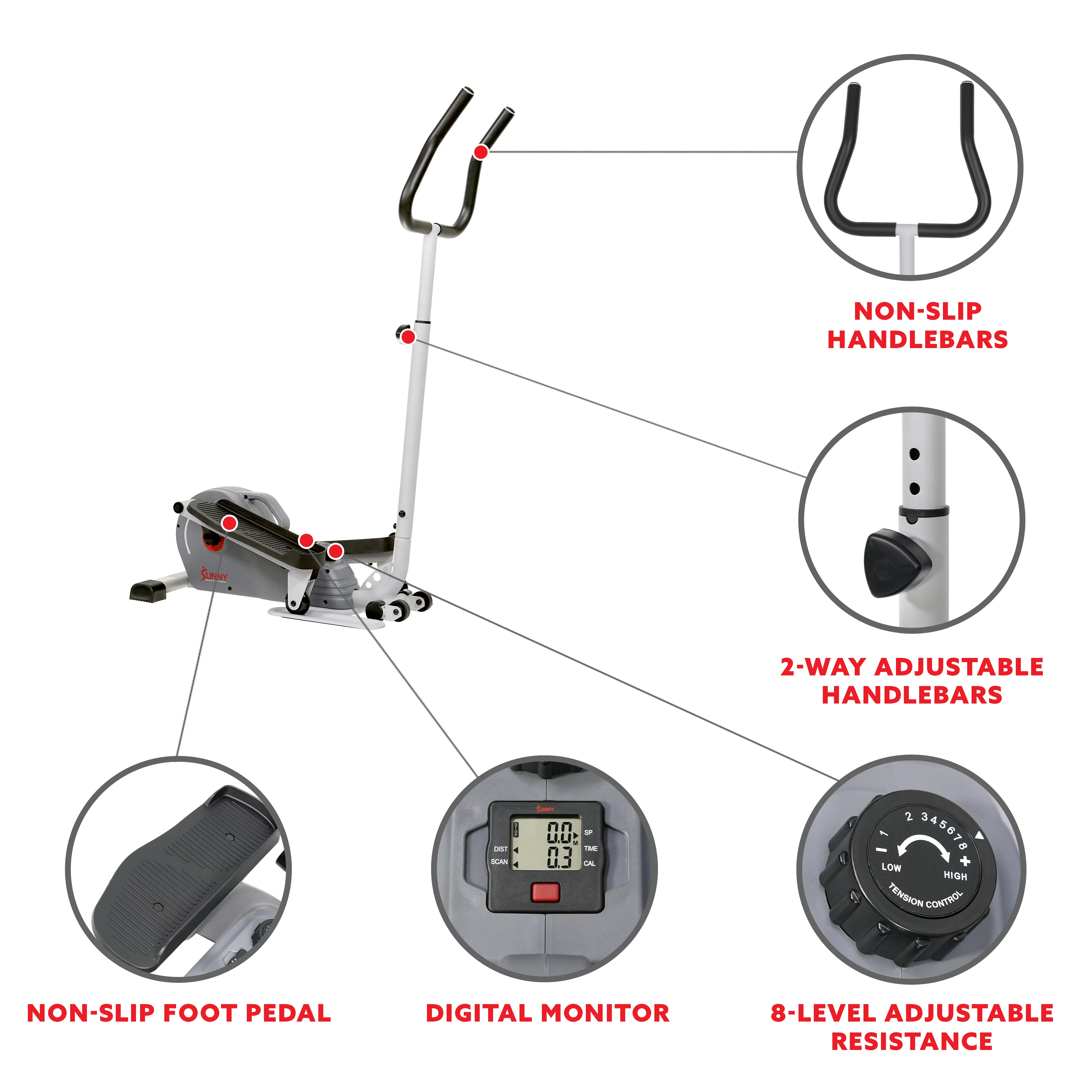 Sunny Health & Fitness Compact Magnetic Standing Elliptical Machine w/ Handlebars - Portable Workout Stepper for Home, SF-E3988 - Womvr