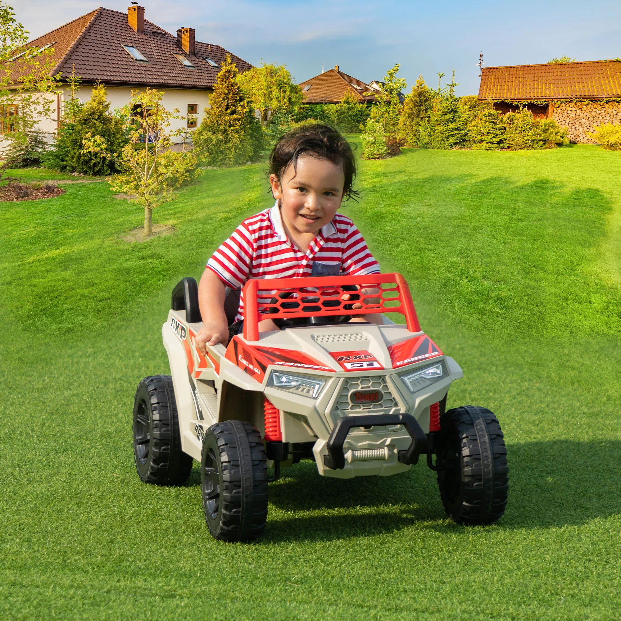 TOBBI 12V Kids Electric off-Road UTV Truck Car Battery Powered Ride on Toys for Girls with LED Headlights, Music, Horn - Womvr