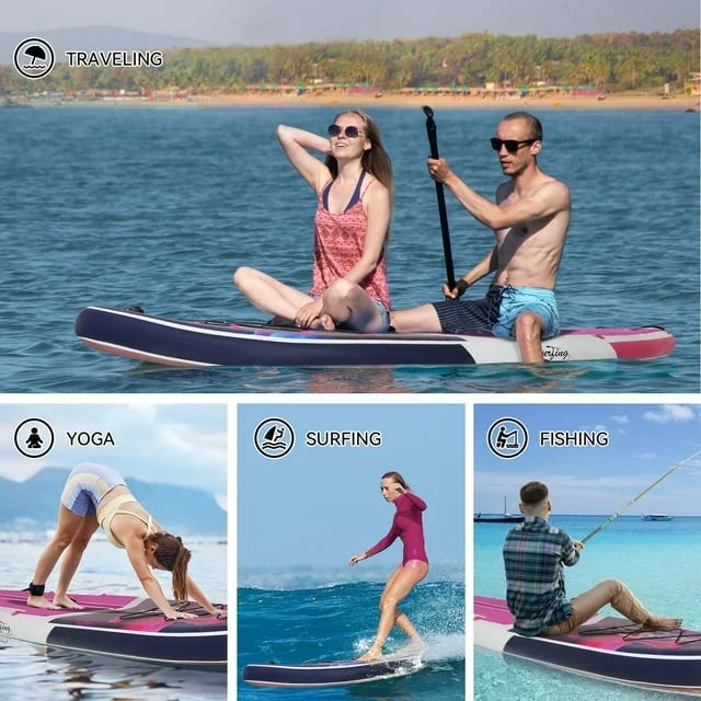 FULLWATT 11Ft Inflatable Stand up Paddleboard SUP with Kayak Seat Repair Kit Pump 6.5''T Blue - Womvr