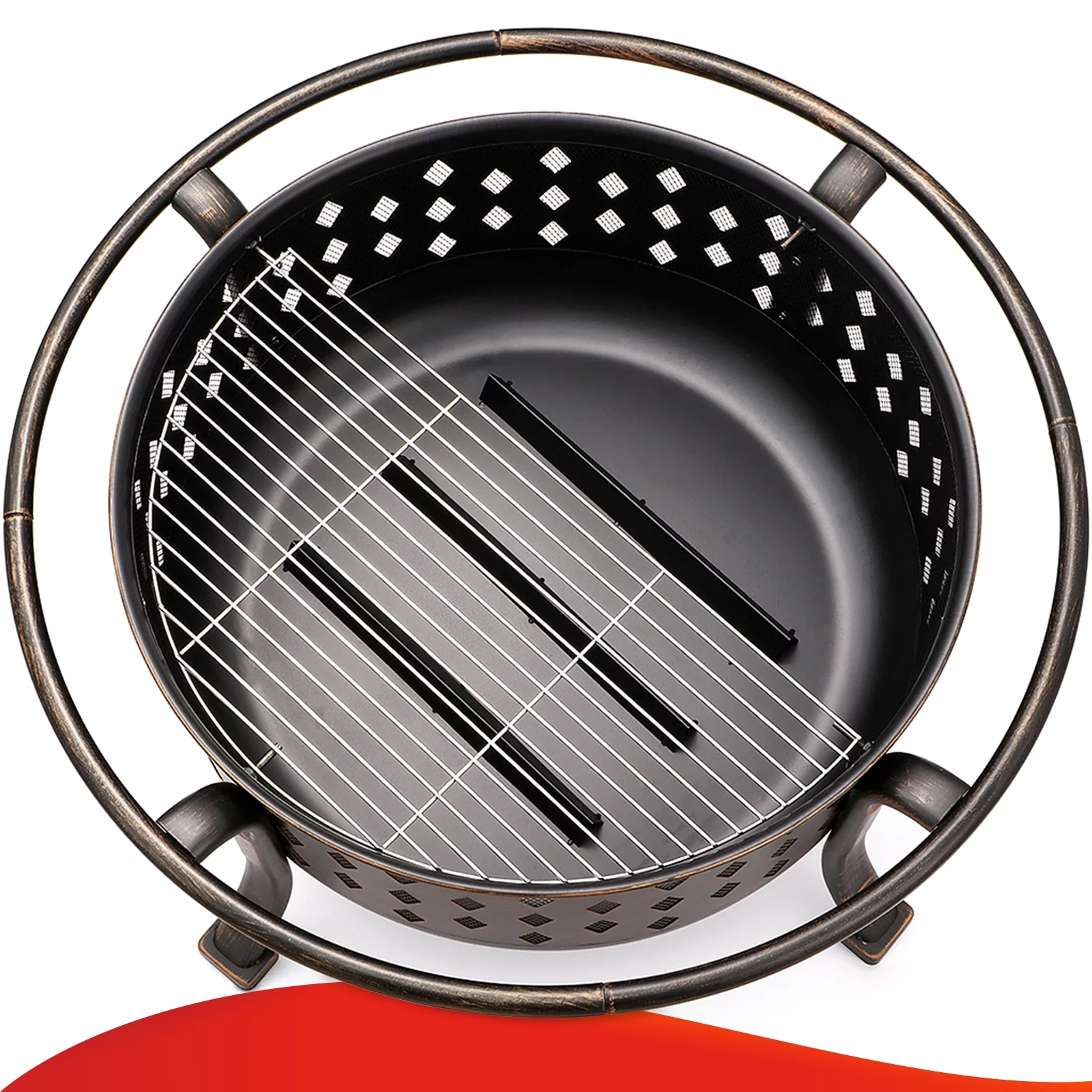 Singlyfire 36 inch Fire Pit for Outside Wood Burning Fire Pit Large Deep Fire Bowl for Camping Picnic Bonfire Patio Outside Backyard Garden Bonfire Pit with Cooking Grill Grate Spark Screen Log Grate - Womvr