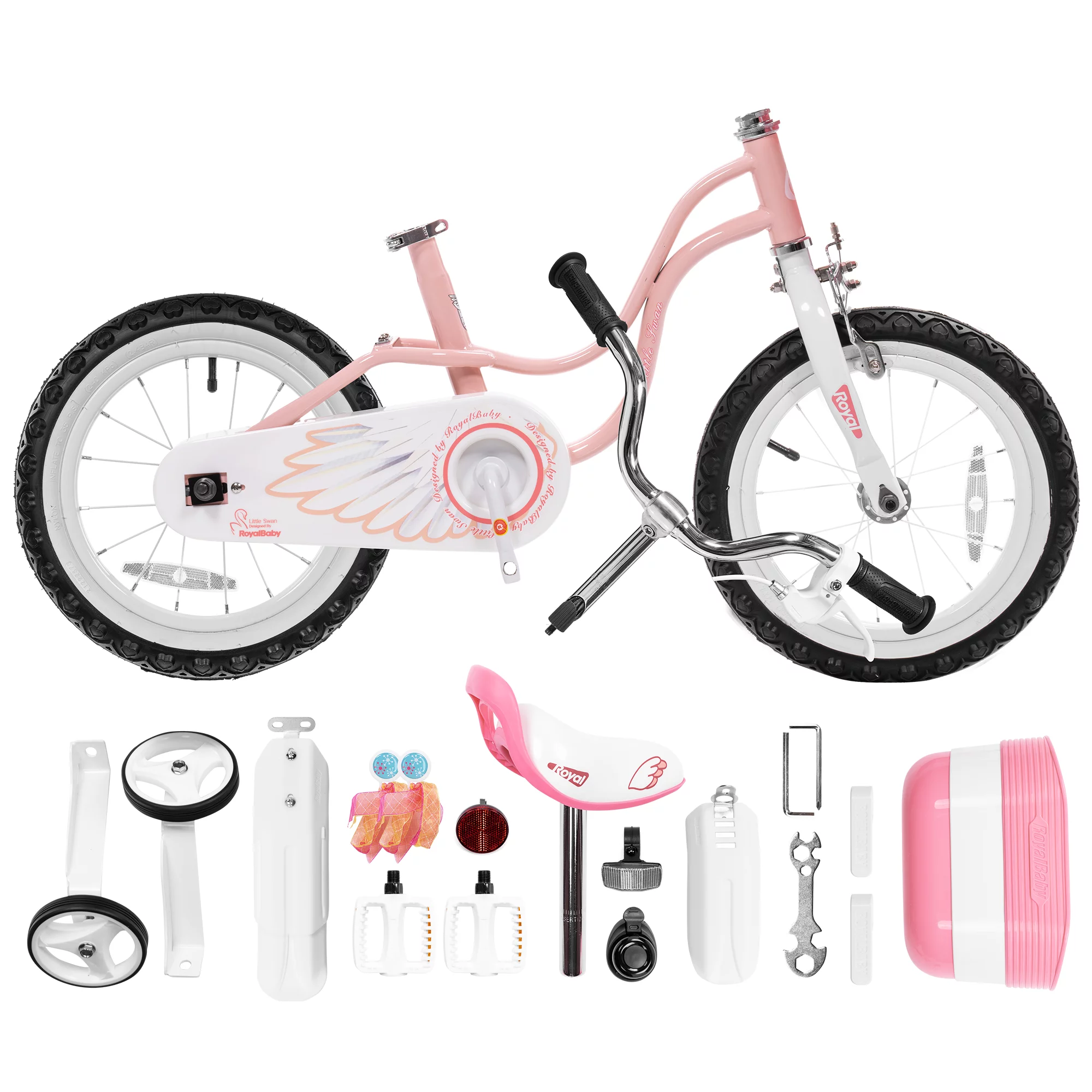 Royalbaby Little Swan Light Pink 16 Girl's Bicycle With Training Wheels and Basket - Womvr