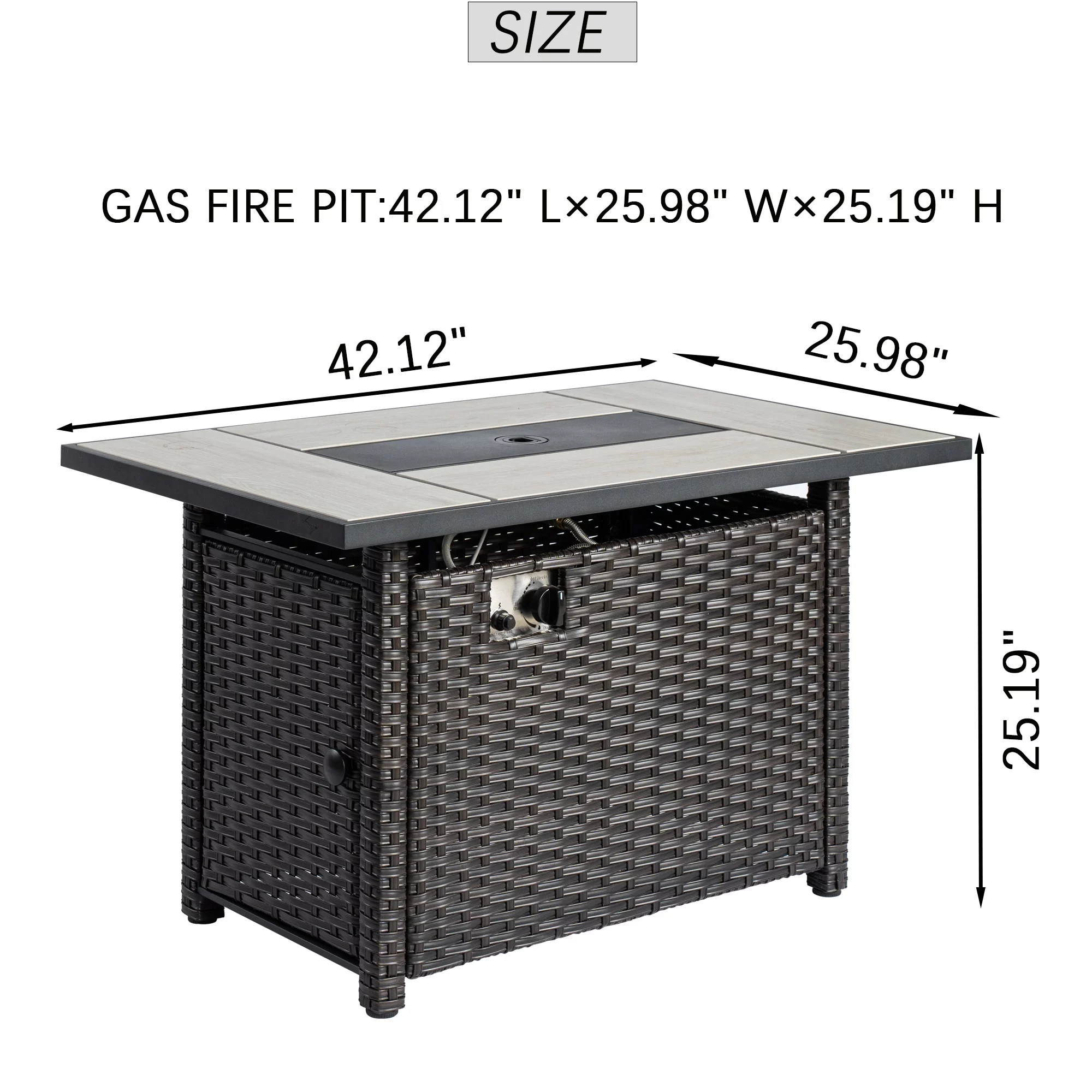 Ovios Outdoor Wicker Propane Fire Pit Table 42-Inch 50,000 BTU Flame Gas Fire Pits for Patio with Waterproof Cover & Lid Rectangle - Womvr