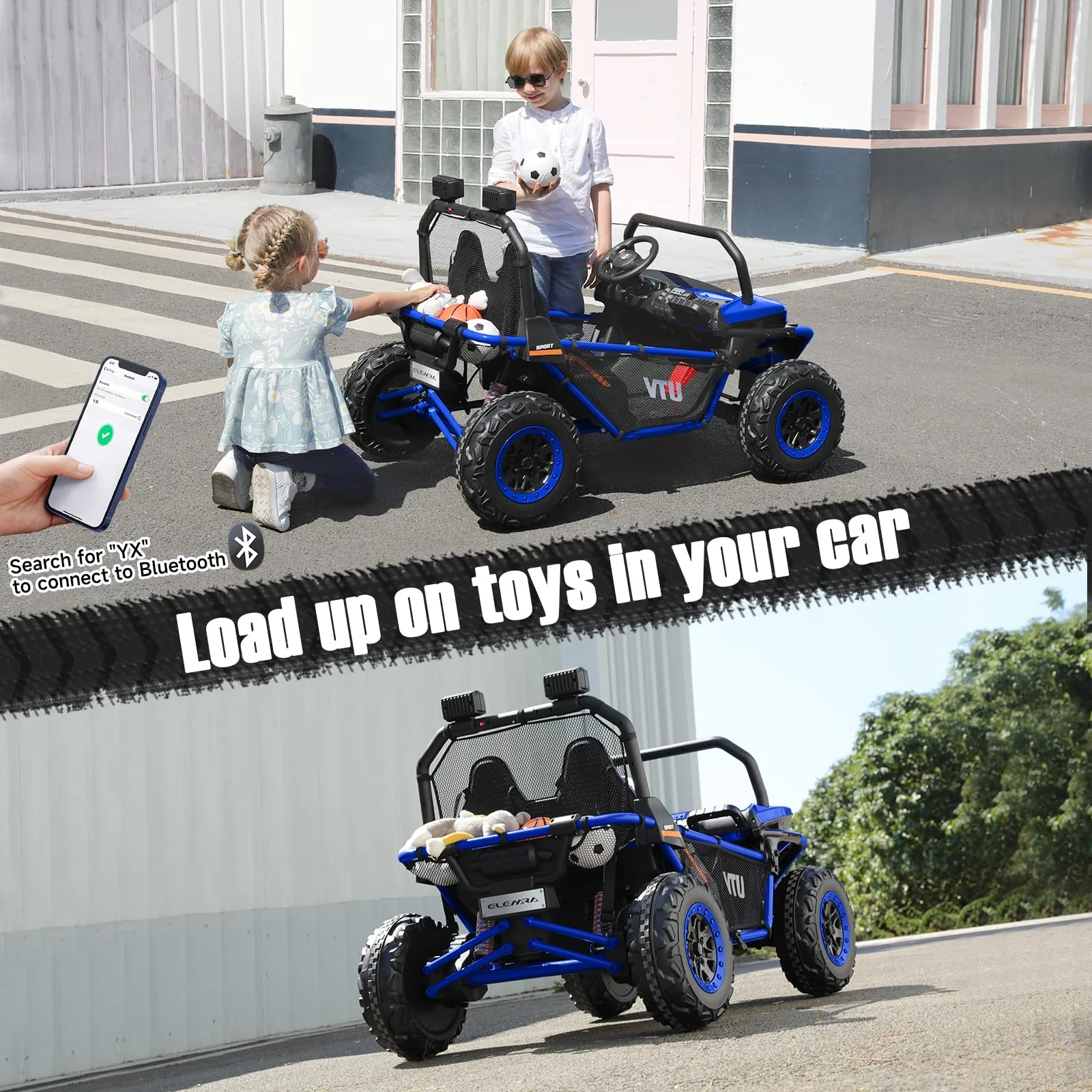 12 V Ride on Car,2 Seater Powered on Truck,4WD Electric Off-Road,Remote Control,Spring Suspension Ride on UTV for 3-8 Kids,Blue - Womvr