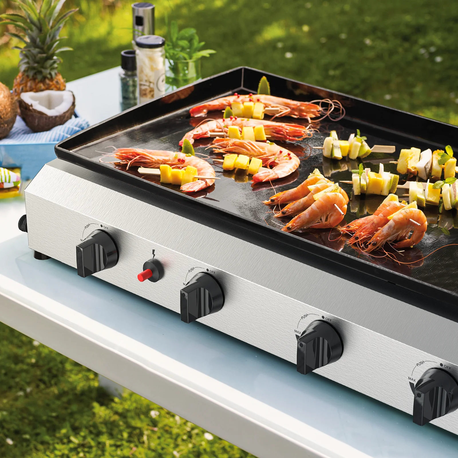 SKOK 3 Burner Gas Griddle-Outdoor Propane Griddle-BTU Propane Fuelled, Portable Flat Top Gas Grill Camping Griddle Station with Side Shelves for Kitchen - Womvr