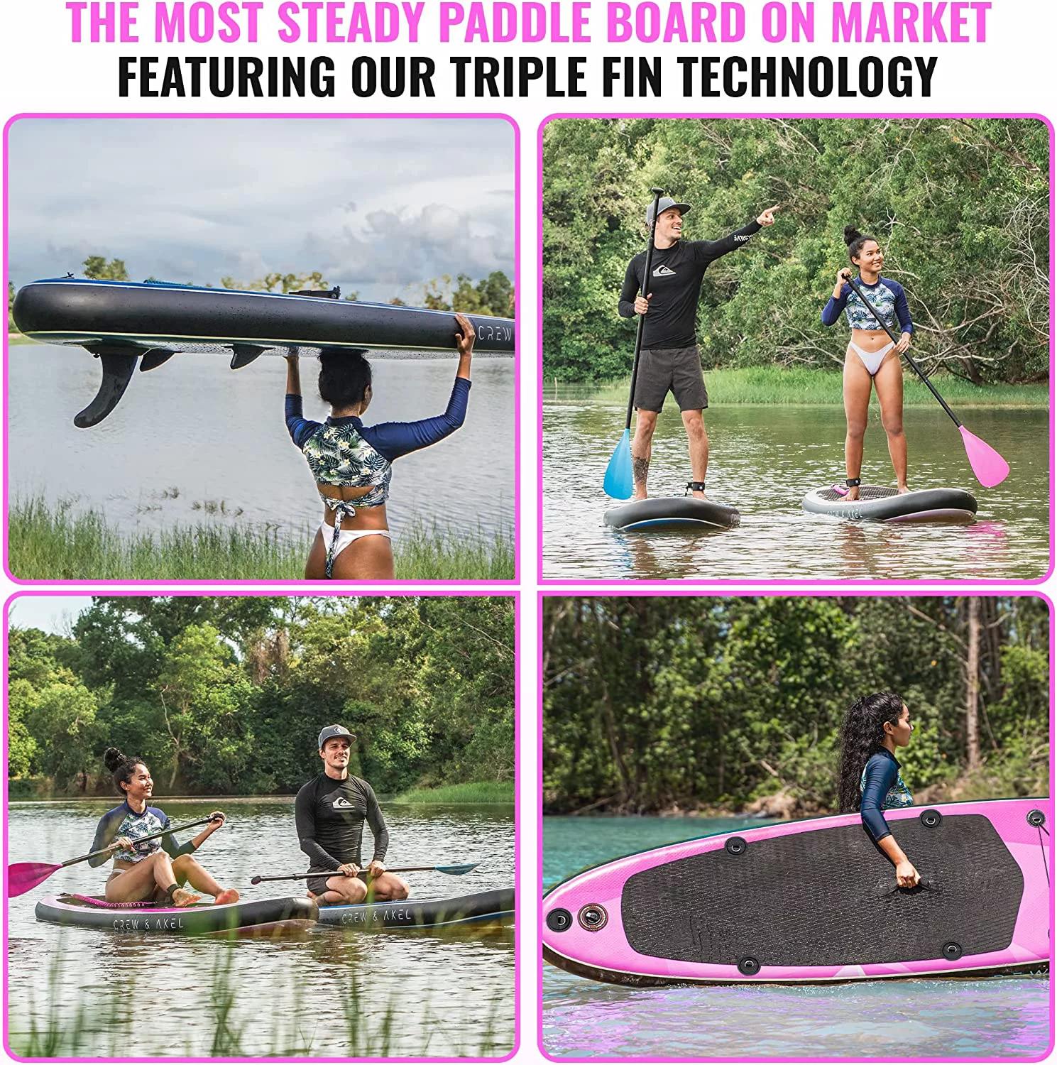 Crew Axel Inflatable Paddle Board 10'33'6” (18lb) SUP Kit Includes Paddle Pump Bag Shiny Pink - Womvr