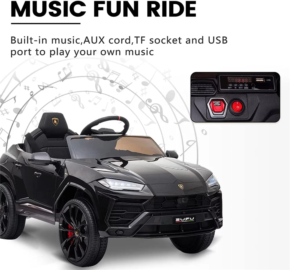 Lamborghini Urus 12V Electric Powered Ride on Car Toys for Girls Boys, Black Kids Electric Vehicles Ride on Toys with Remote Control, Foot Pedal, MP3 Player and LED Headlights, CL61 - Womvr