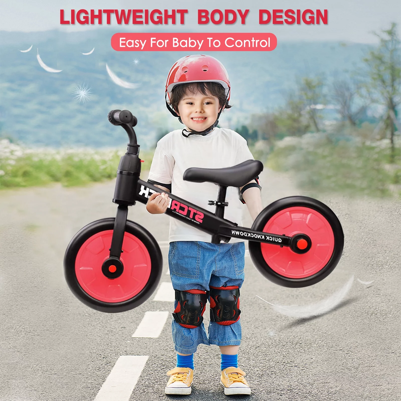 WLRETMCI Kid Balance Bike, 4 in 1 Toddlers Training Bicycle for 2-5 Years Old Boys Girls, Lightweight with Pedals and Training Wheels, Red Christmas Gifts - Womvr