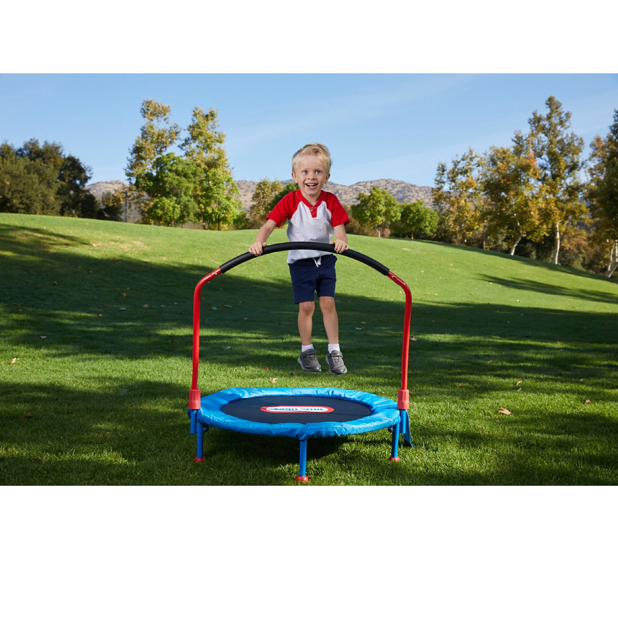 Little Tikes Easy Store 3-Foot Trampoline, with Hand Rail, Blue - Womvr