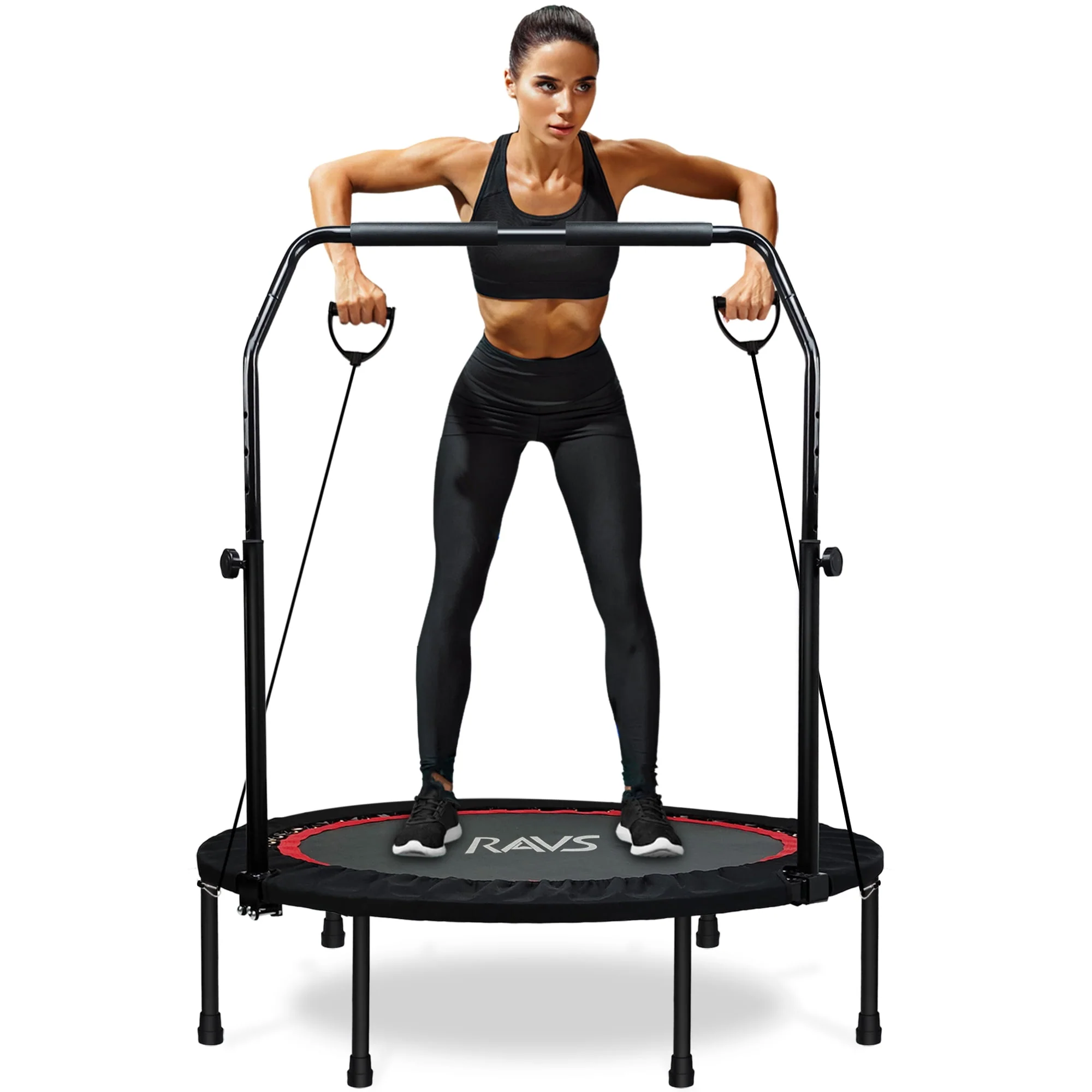 RAVS 40'' inch Black Foldable Mini Trampoline Rebounder for Kids and Adults with Height Adjustable Handle - Womvr