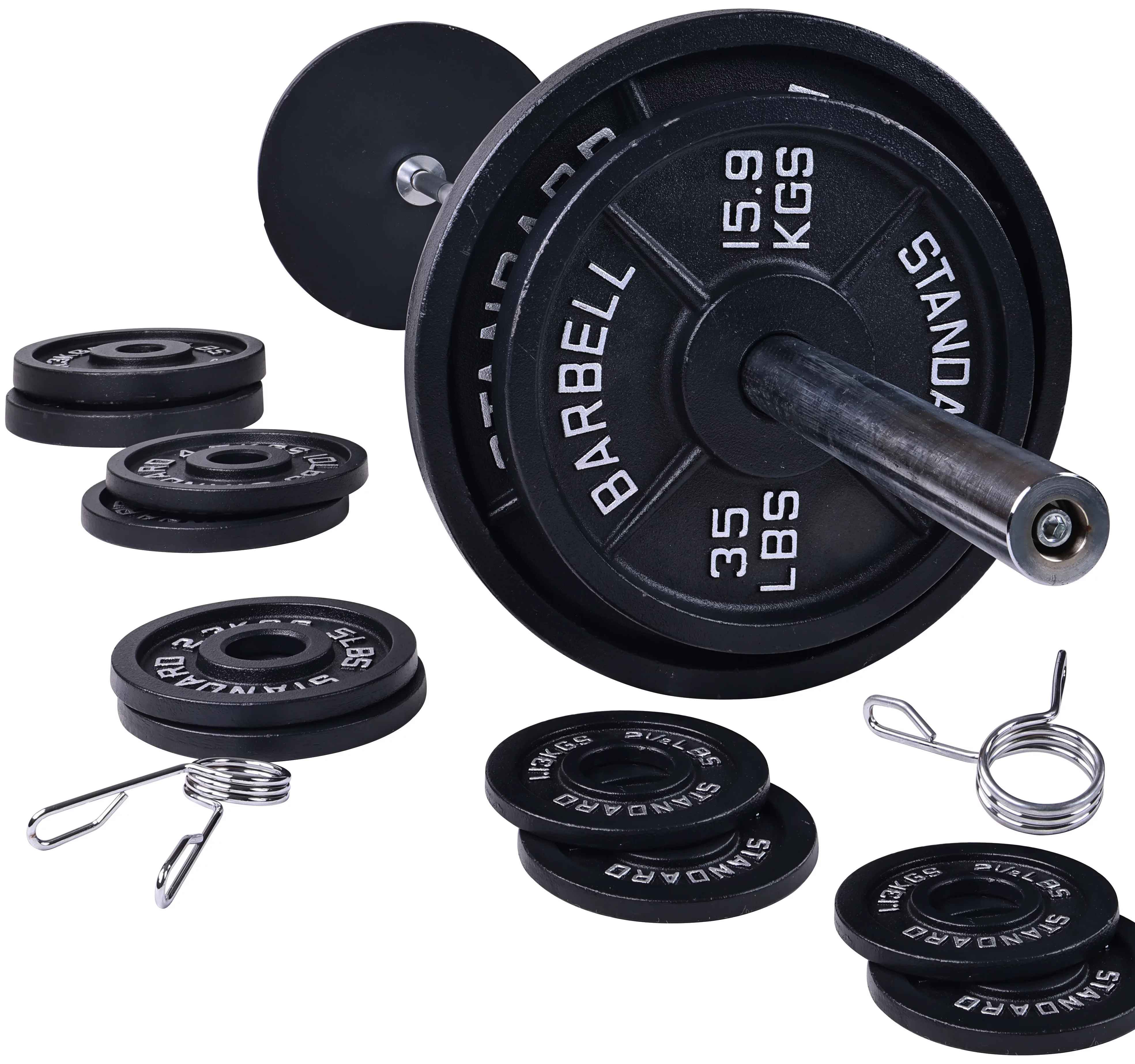 BalanceFrom Cast Iron Olympic Weight Including 7FT Olympic Barbell and Clips, 300-Pound Set (255 Pounds Plates + 45 Pounds Barbell), Multiple Packages - Womvr