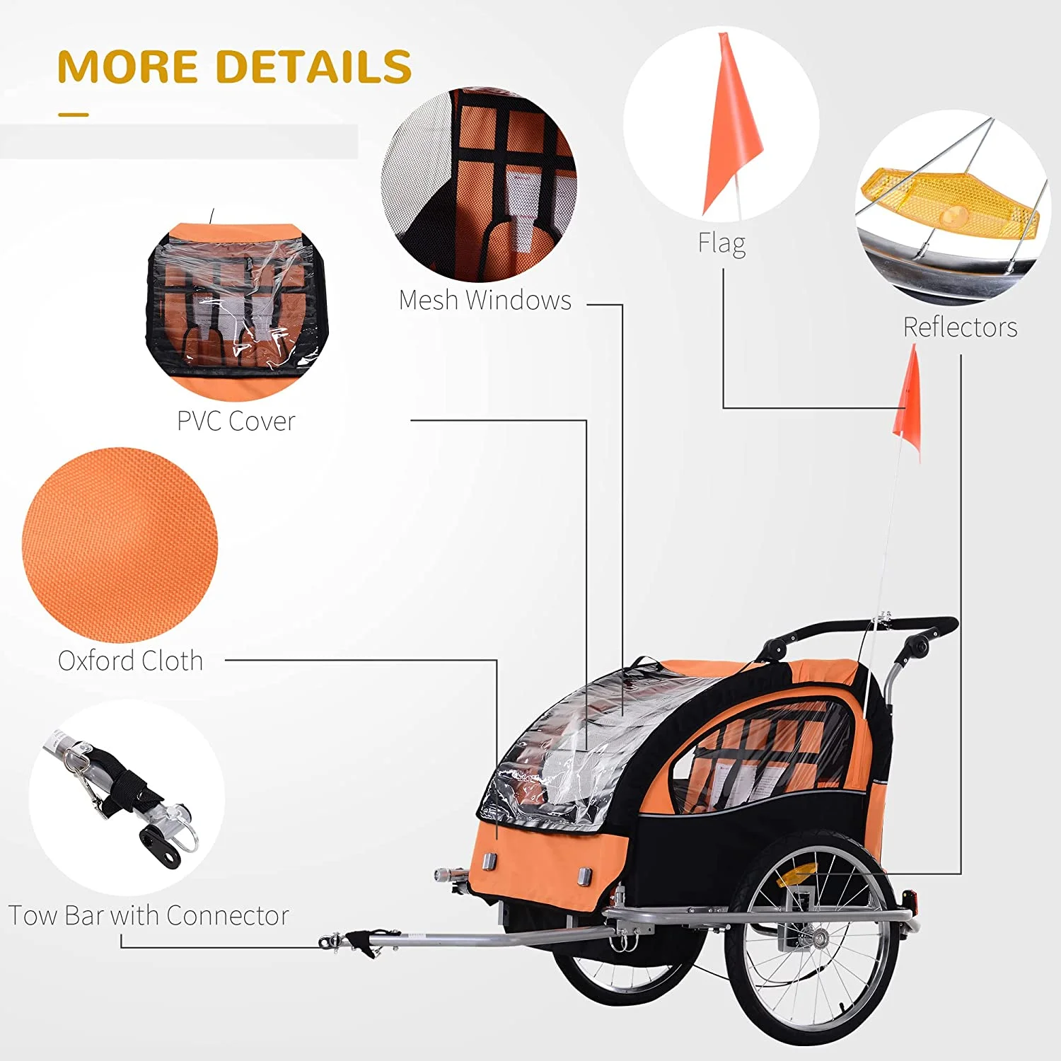 Aosom 2-in-1 Double Child Two-Wheel Bicycle Cargo Trailer with 2 Safety Harnesses, Green - Womvr