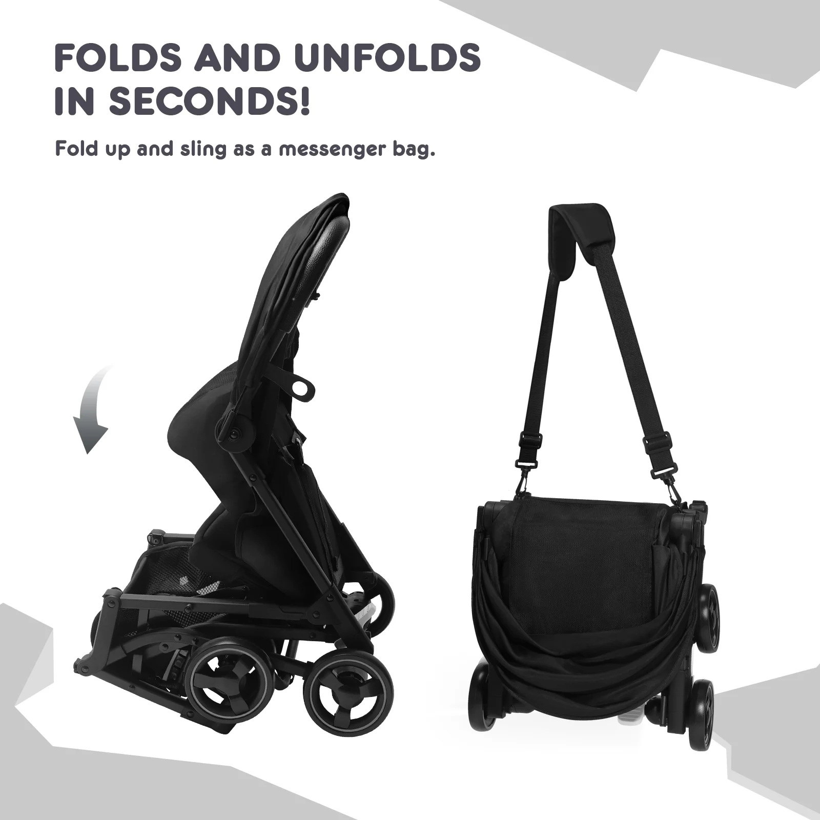 HARPPA Lightweight Travel Stroller, Compact Umbrella Stroller for Babies, Easy Folding, Black - Womvr