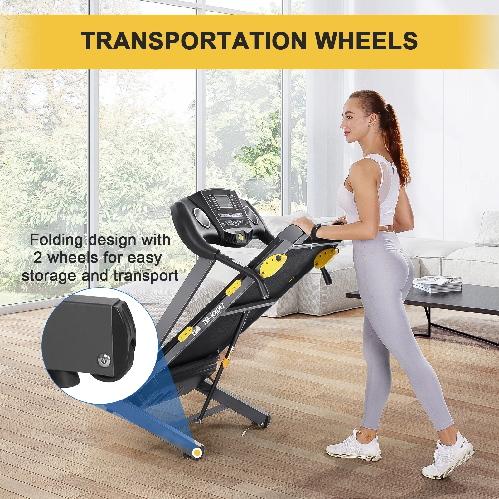 Treadmill Folding Treadmill with 17 In. Wide Running Machine with Incline Quiet 1.5 HP Power 12 Preset Program Max Speed 7.5MPH - Womvr