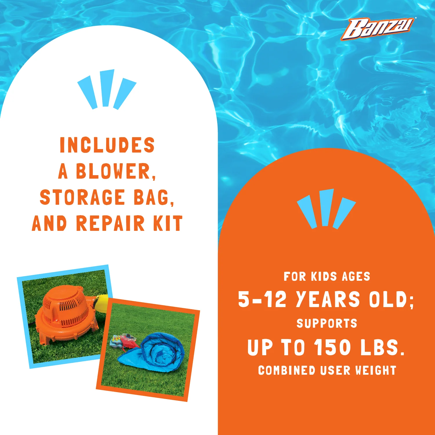 Banzai Splash 'N Blast Outdoor Backyard Inflatable Water Slide Splash Park - Womvr