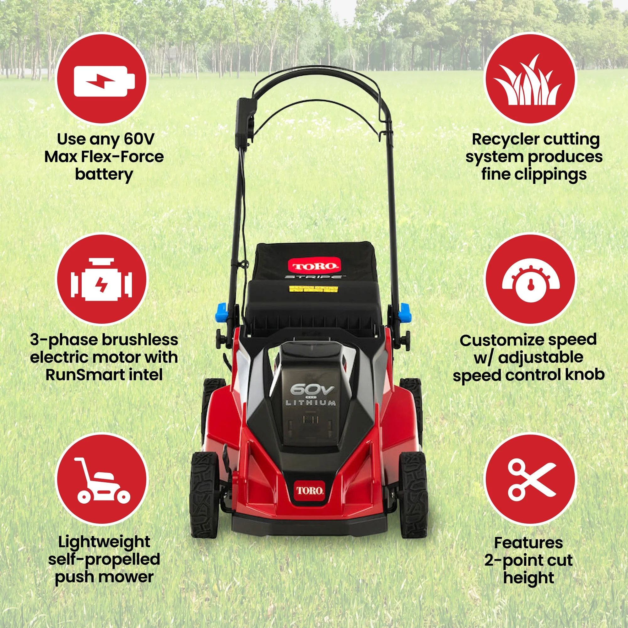 Toro Foldable 60-Volt 21-Inch Stripe Electric Self Propelled Lawn Mower - Womvr