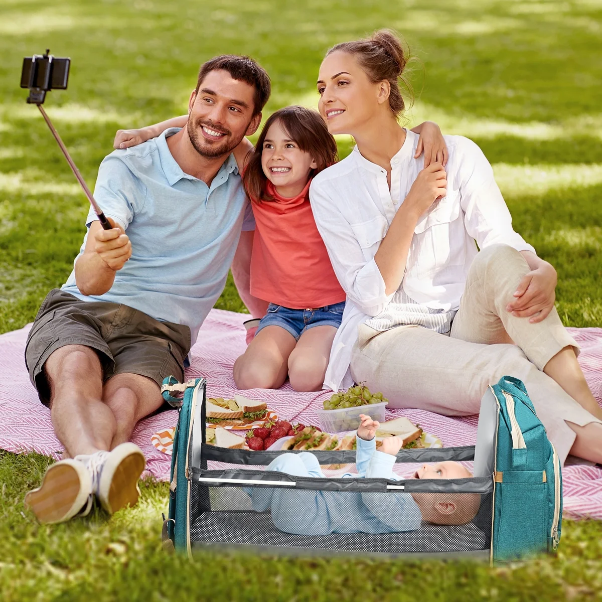 Diaper Bag Backpack,Multifunction 3 in 1 Waterproof Travel Back Pack,Baby Changing Bags with Changing Pad, Stroller Straps, Unisex, Green - Womvr