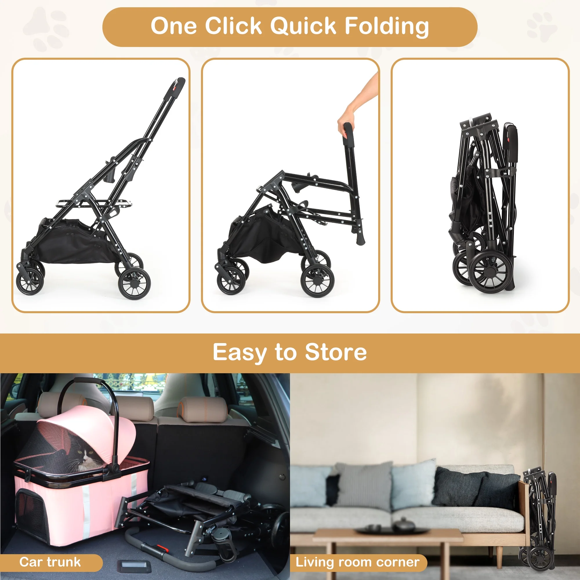 Zoolike Pet Stroller, Dog Cat Stroller 3-in-1 Detachable Doggy Stroller for Small Medium Dogs 4 Wheel Dog Travel Jogger Cart Cat Walker Foldable Wagons for Doggy Rabbit Puppy, Gray - Womvr