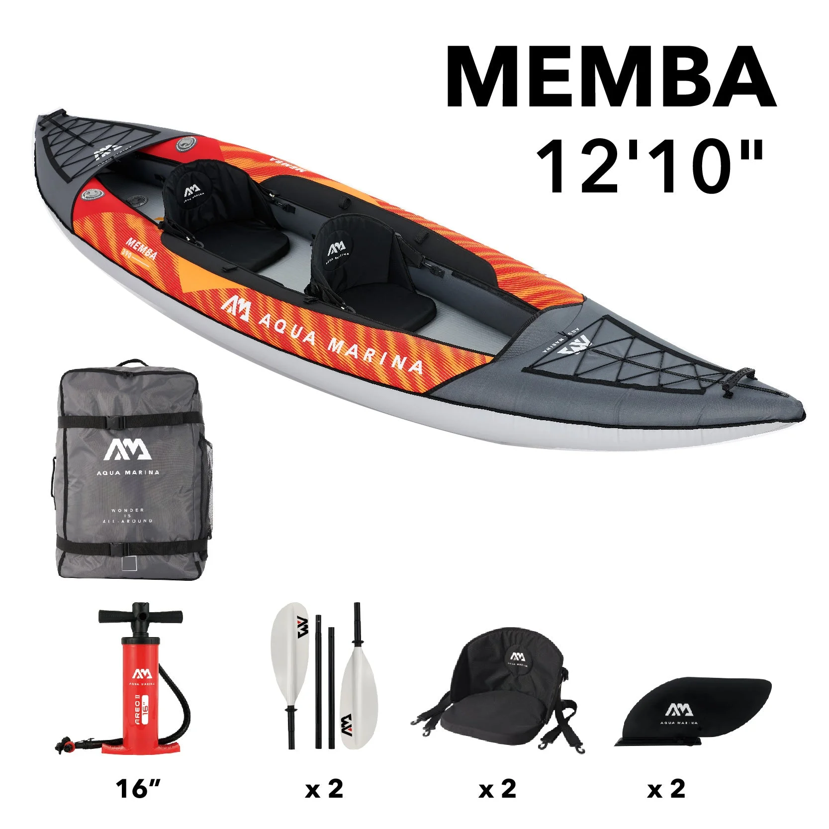 Aqua Marina TOURING KAYAK - MEMBA 1210 - Inflatable KAYAK Package, including Carry Bag, Paddle, Fin, Pump - Womvr