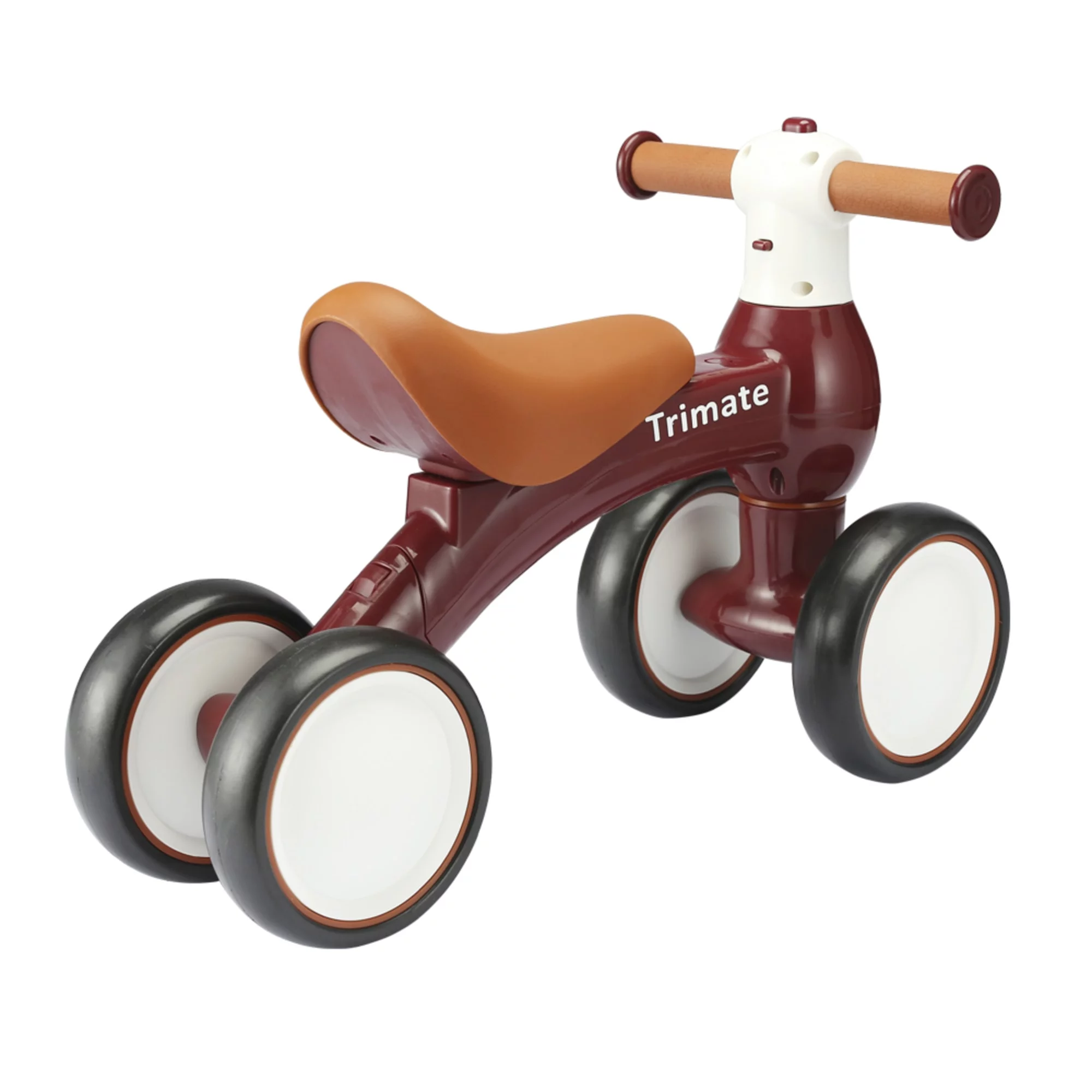 Trimate Baby Walker Balance Bike, Wine Red - Perfect Ride-On Toy for 1-Year-Olds, with 4 Wheels, Ideal for Boys and Girls (12-24 Months) - Womvr