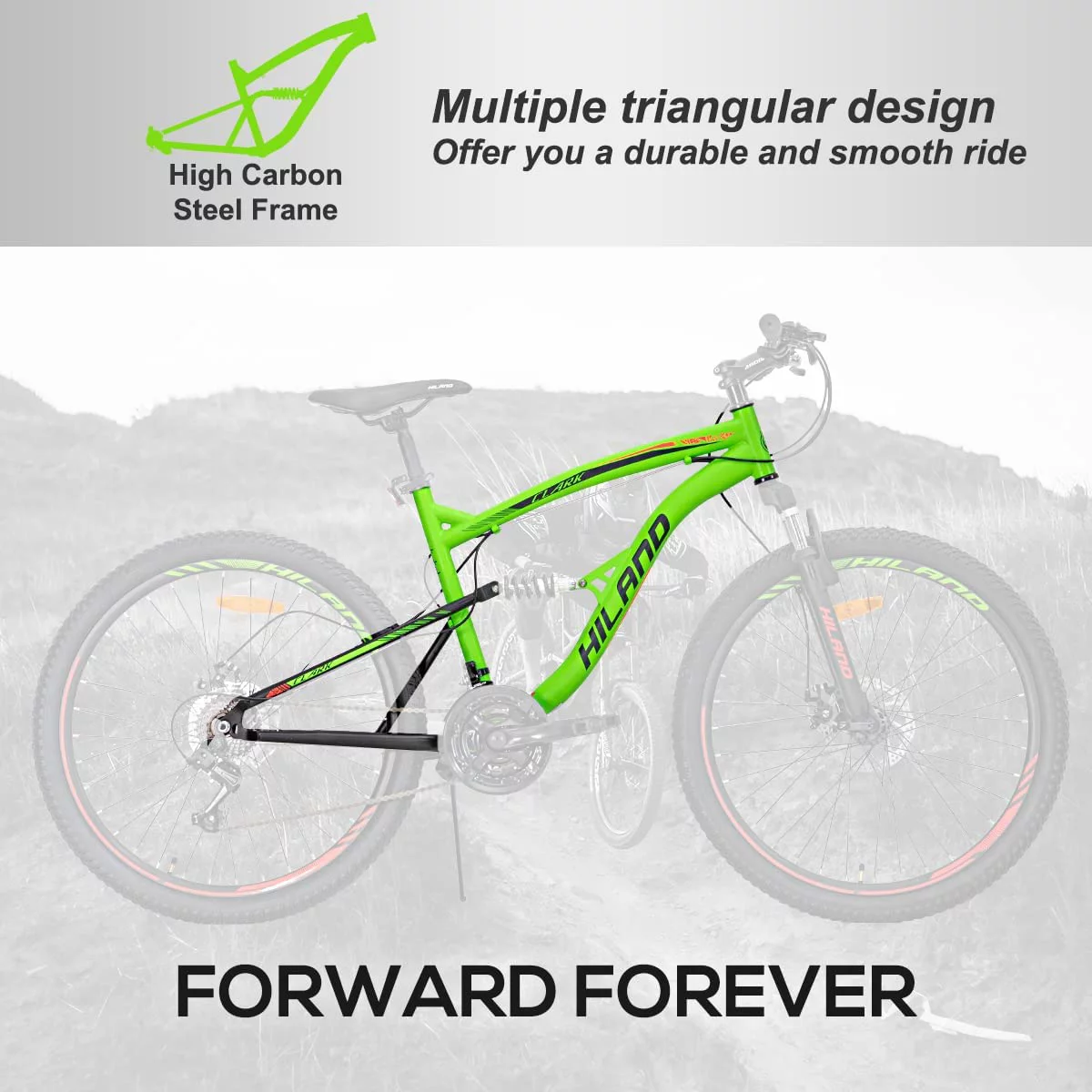 Hiland Full-Suspension Mountain Bike, Shimano 21 Speeds, 26 Inch Wheels, for Men Women MTB Bicycle Trail Bike, Green - Womvr