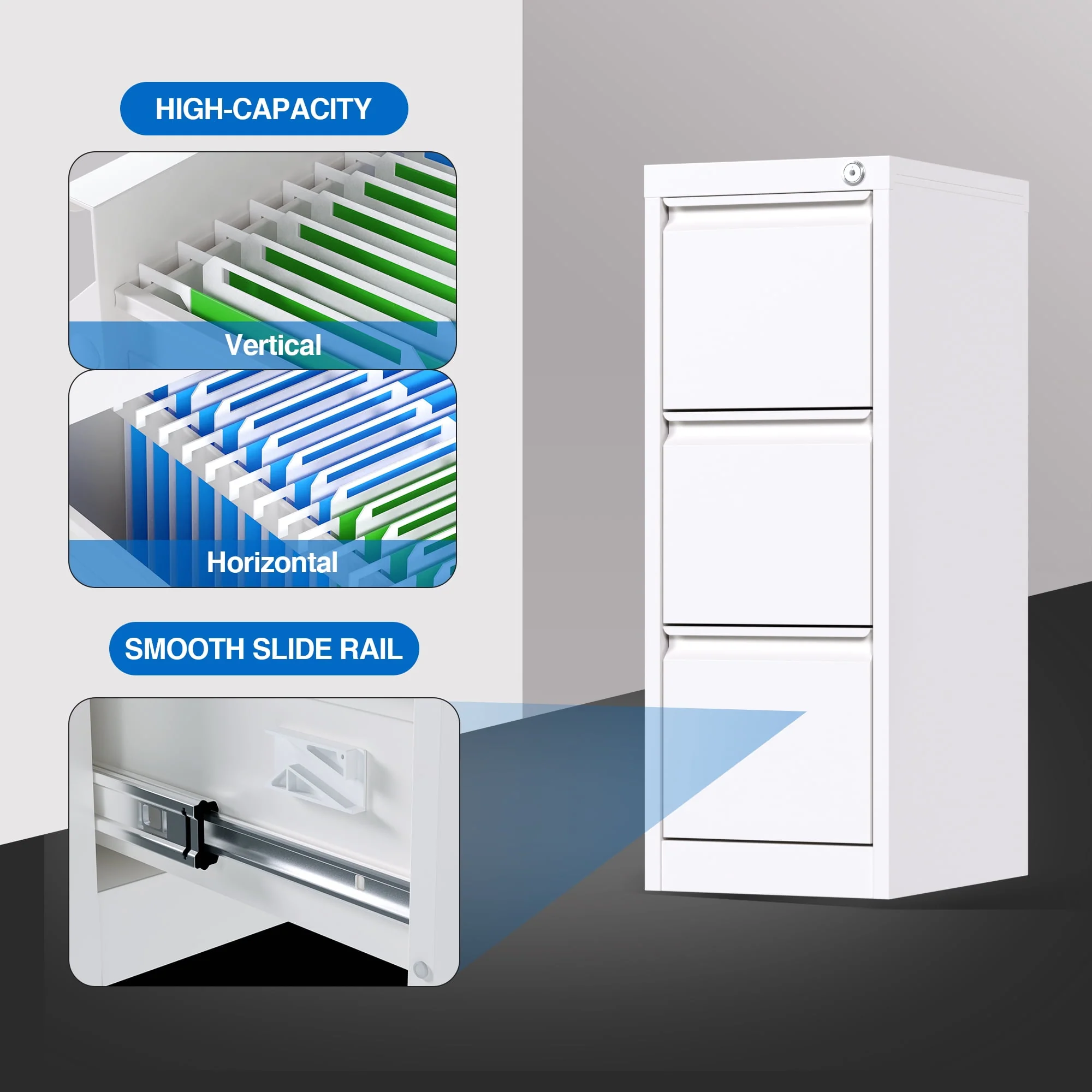 SUPEER 4 Drawer File Cabinet , Metal Vertical File Storage Cabinet with Lock, Office Home Steel Vertical File Cabinet for A4 Letter /Legal Size, 14.96
